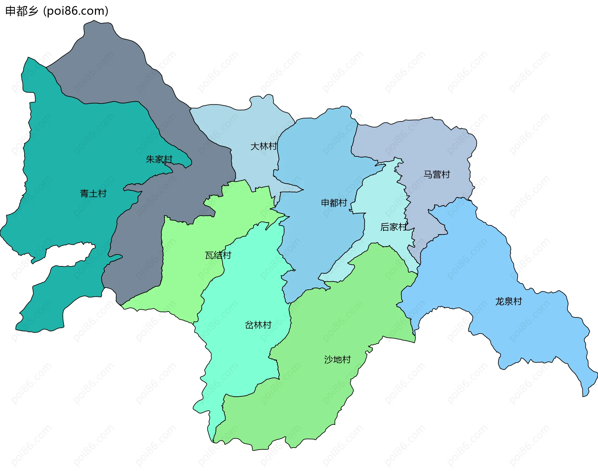 申都乡边界地图(五级行政区划)