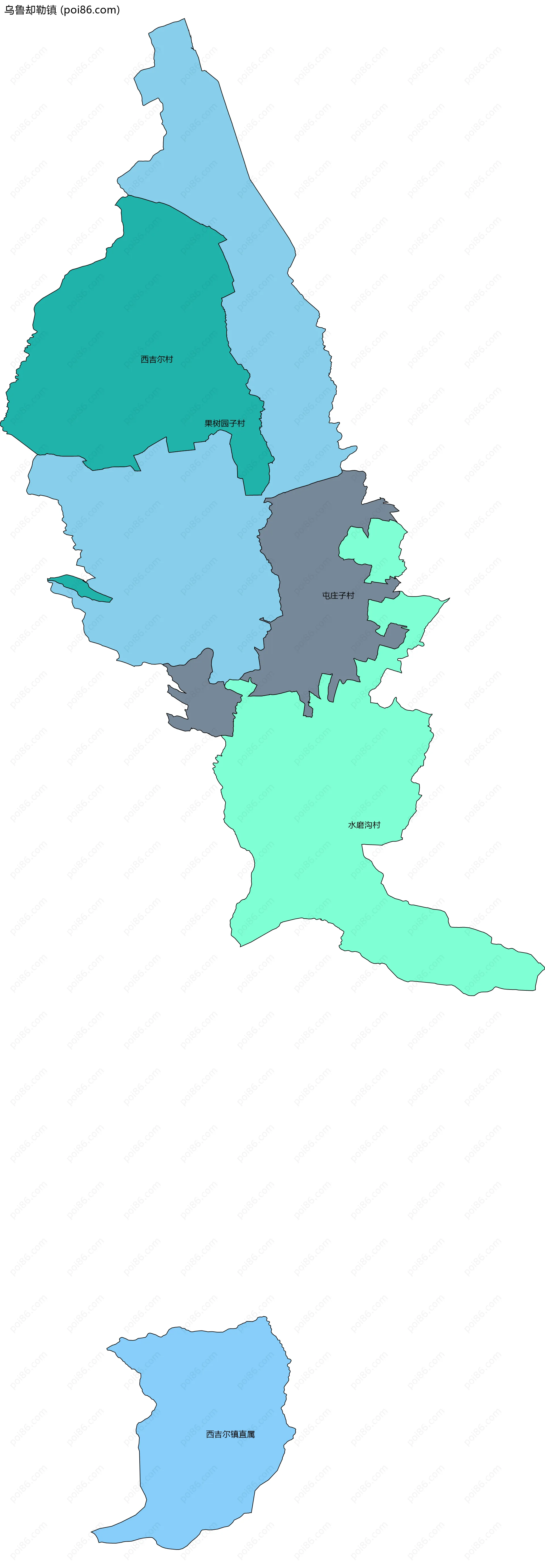 乌鲁却勒镇边界地图(五级行政区划)
