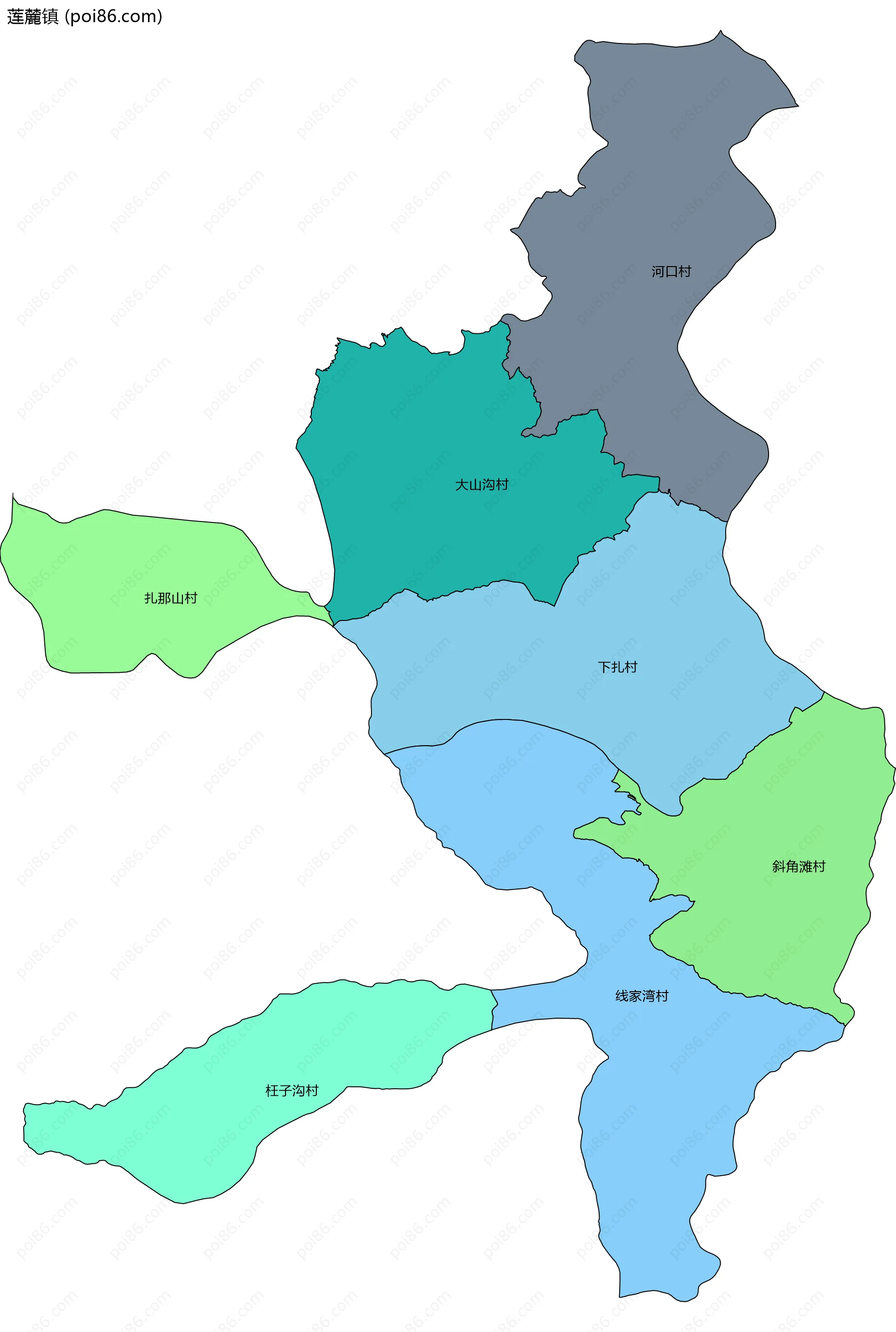 莲麓镇边界地图(五级行政区划)