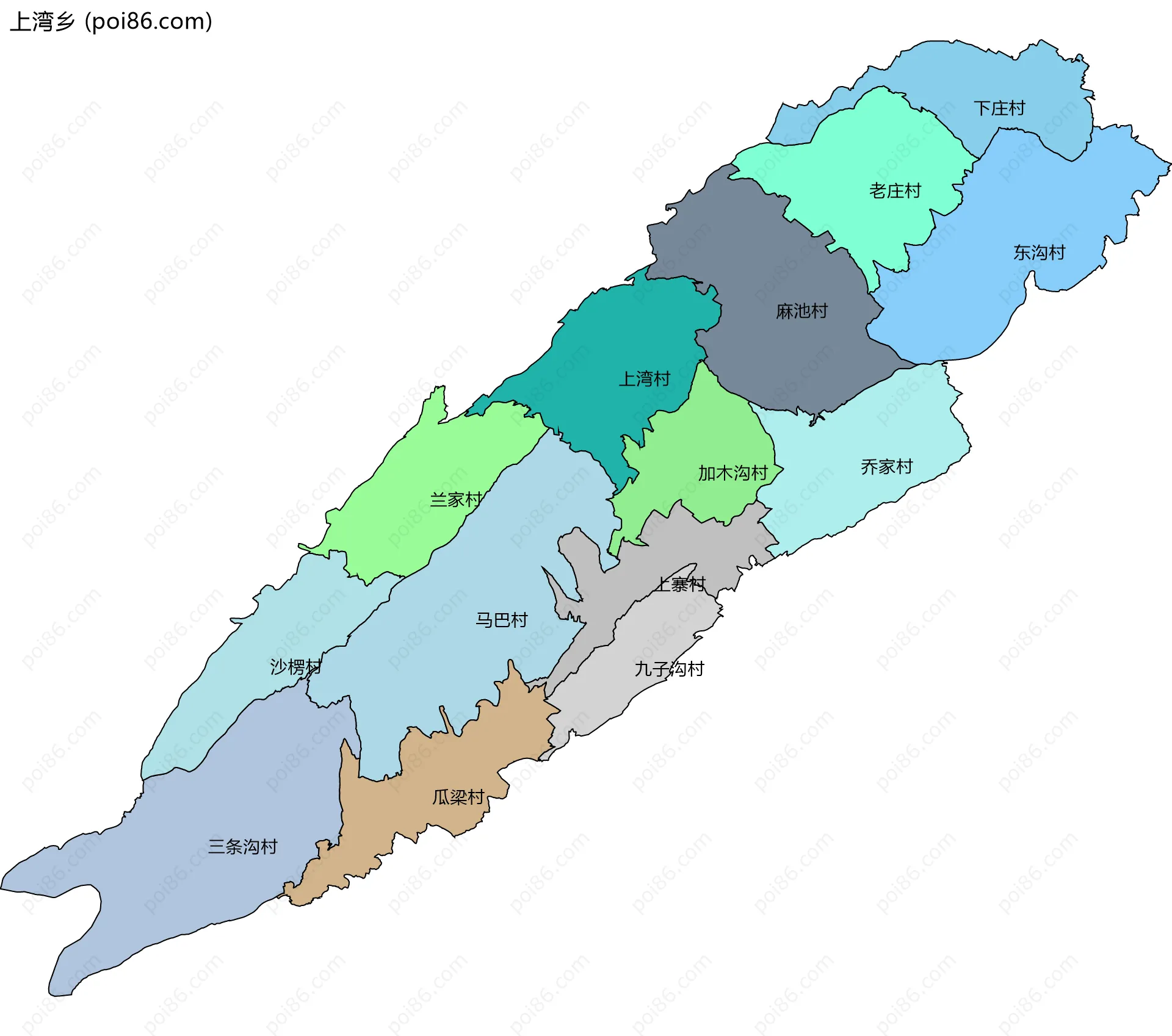 上湾乡边界地图(五级行政区划)