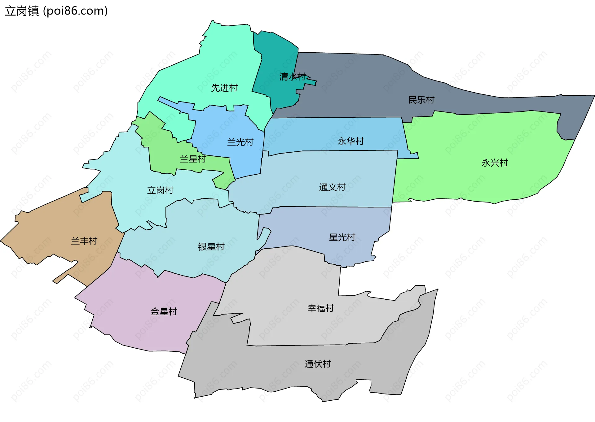 立岗镇边界地图(五级行政区划)
