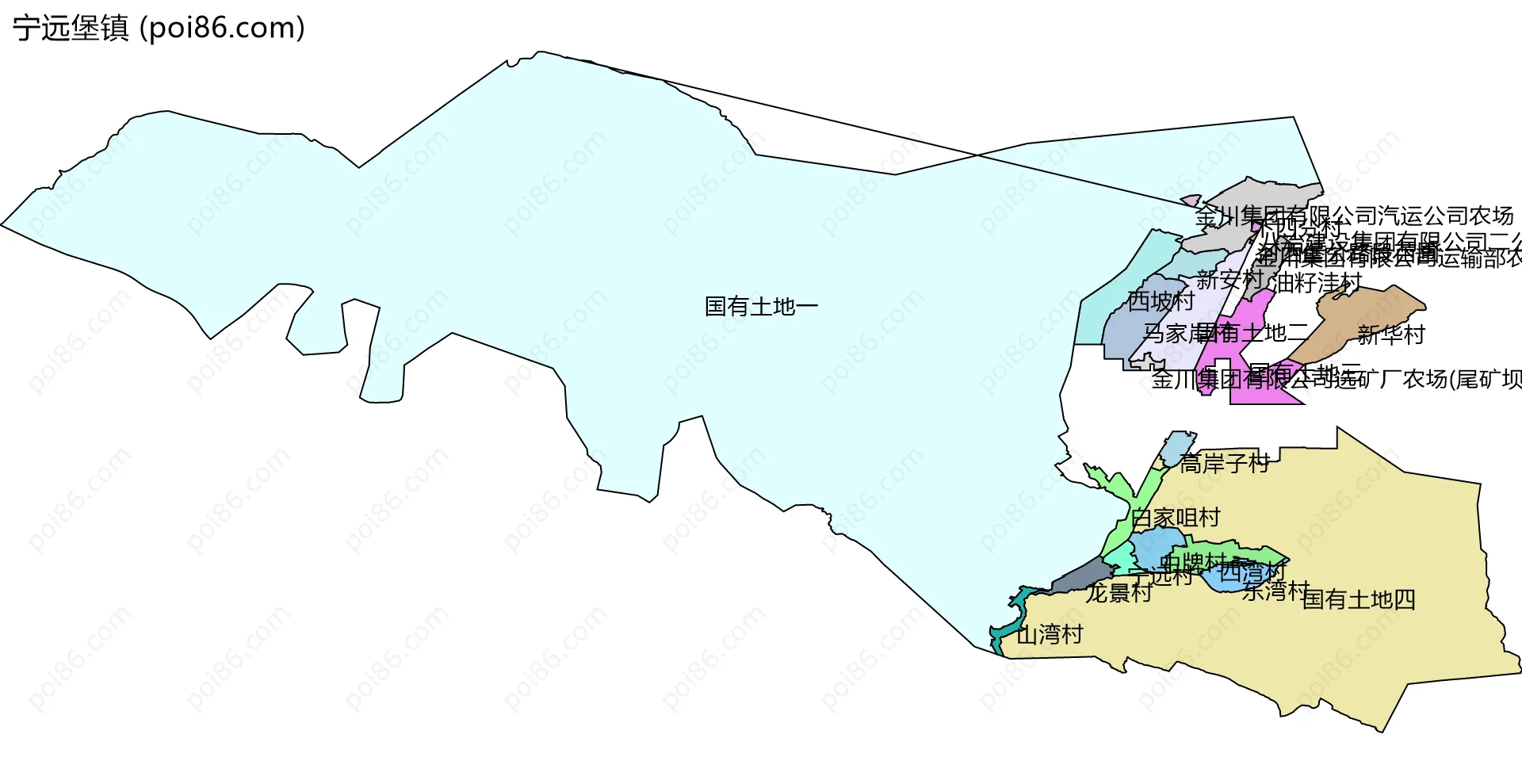 宁远堡镇边界地图(五级行政区划)