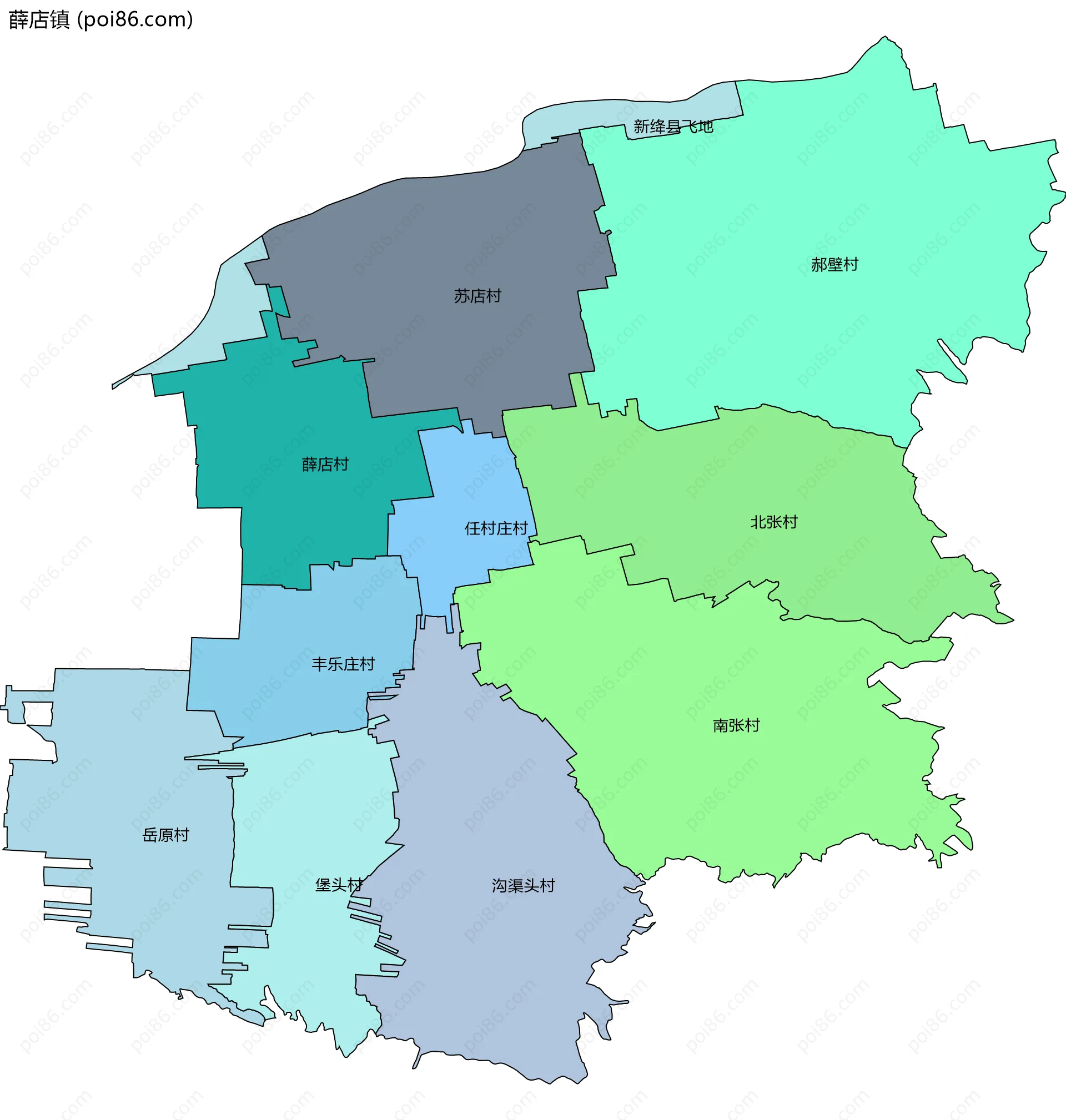 薛店镇边界地图(五级行政区划)