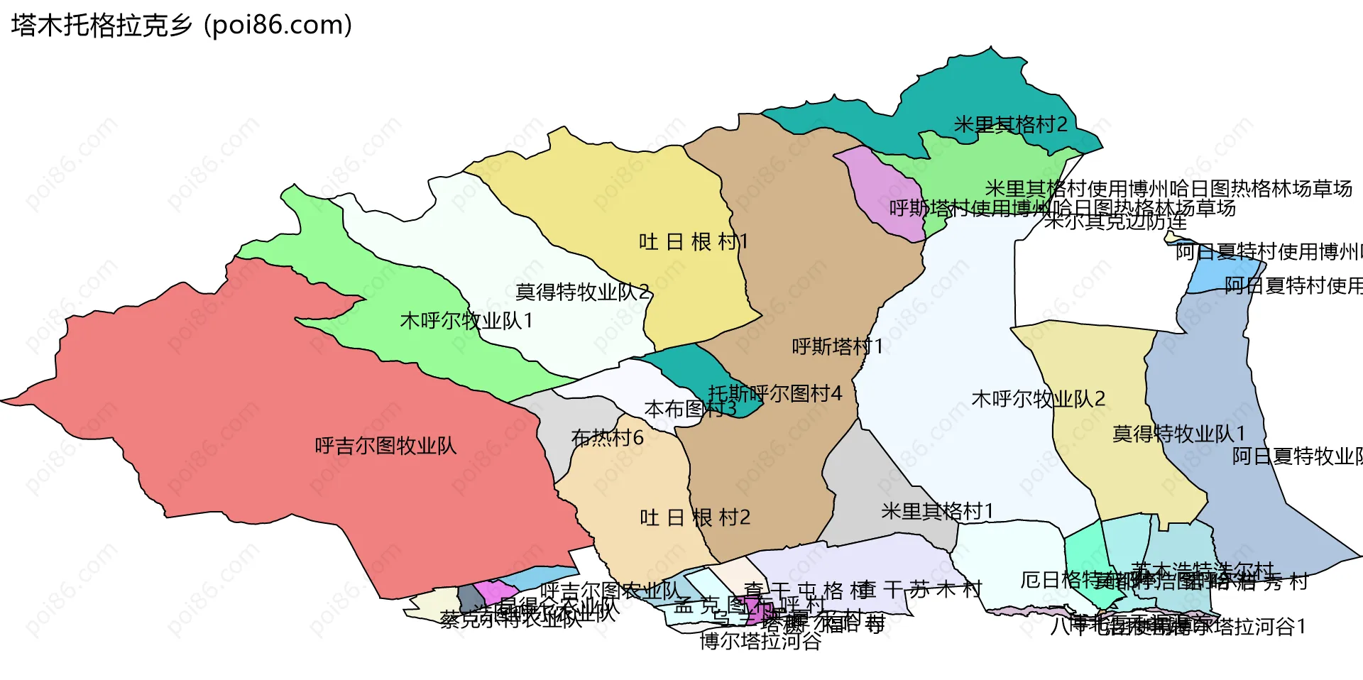 塔木托格拉克乡边界地图(五级行政区划)