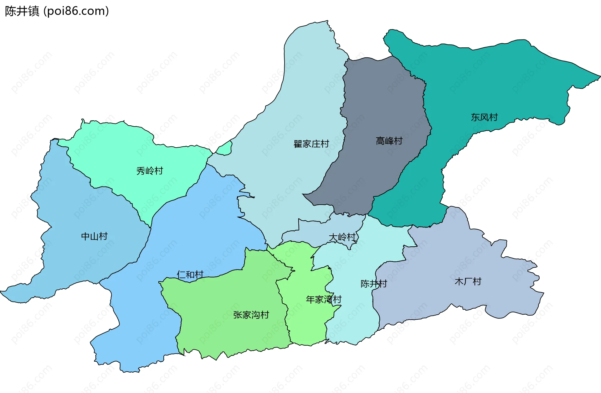 陈井镇边界地图(五级行政区划)