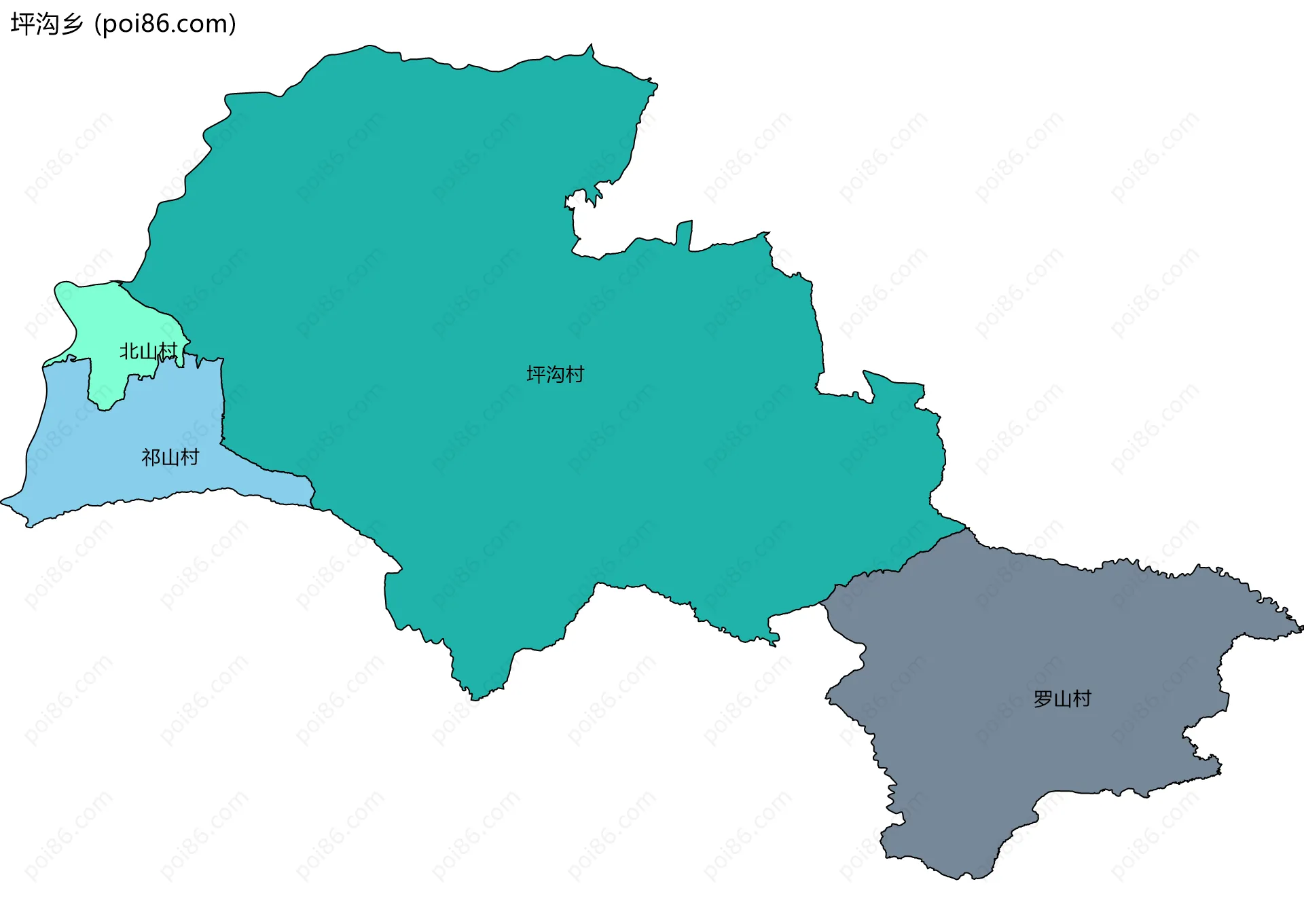 坪沟乡边界地图(五级行政区划)