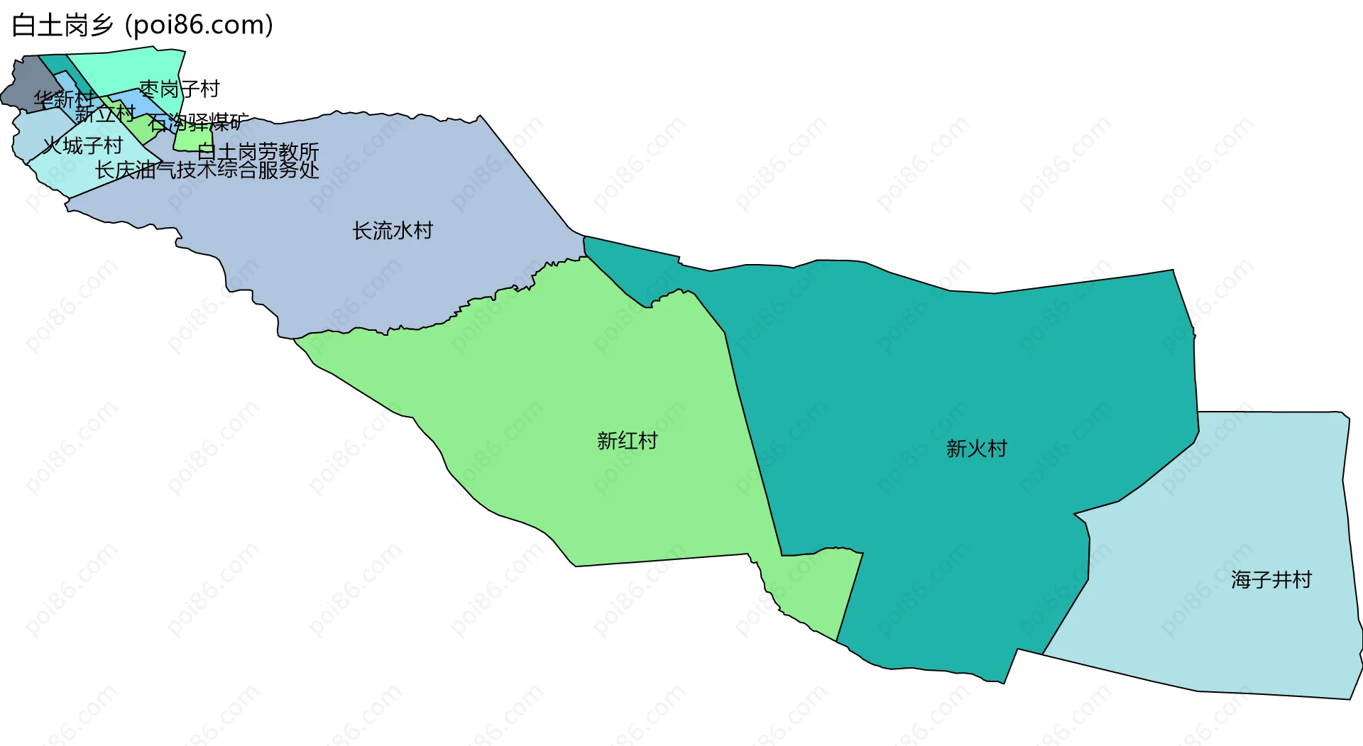 白土岗乡边界地图(五级行政区划)