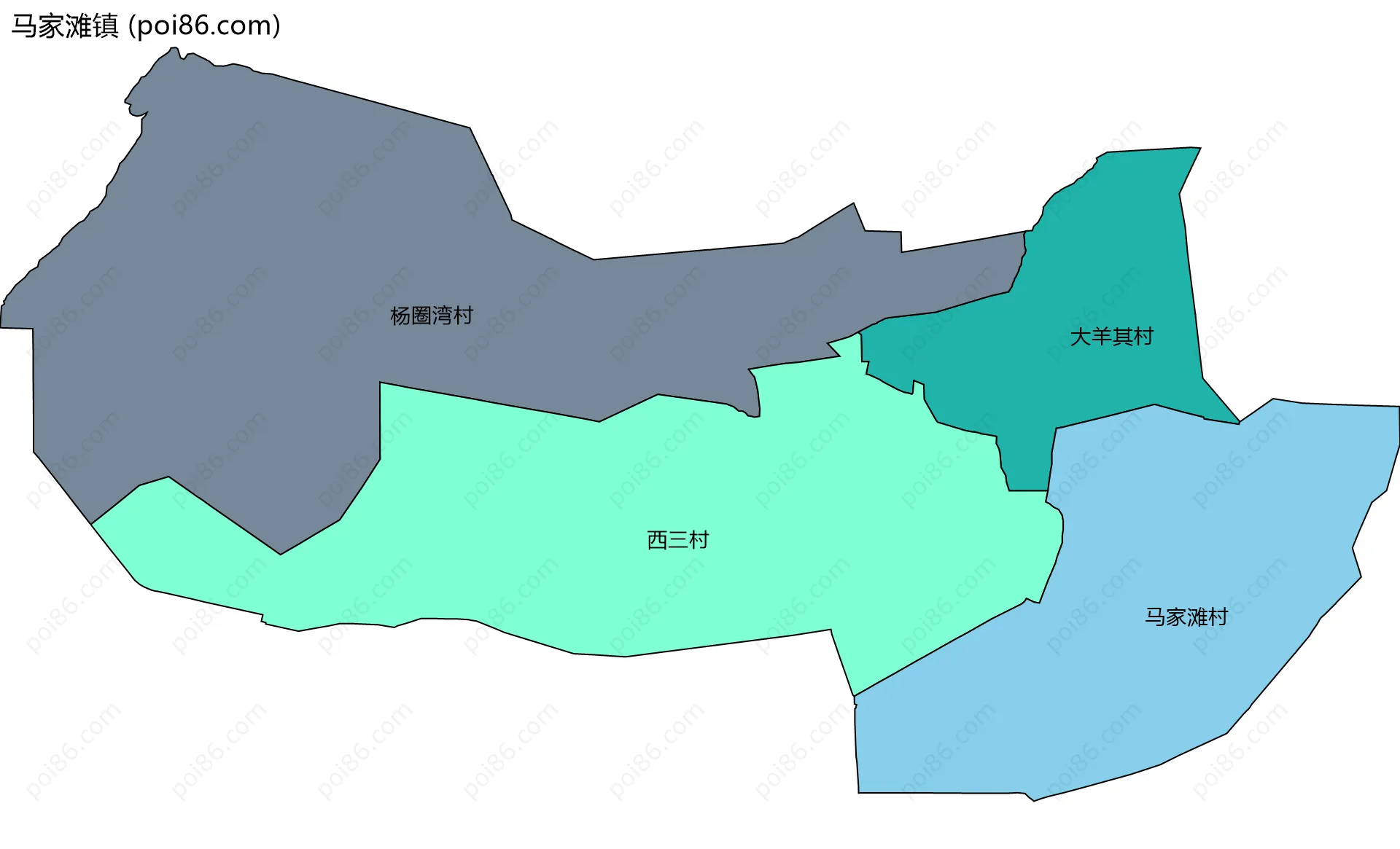 马家滩镇边界地图(五级行政区划)
