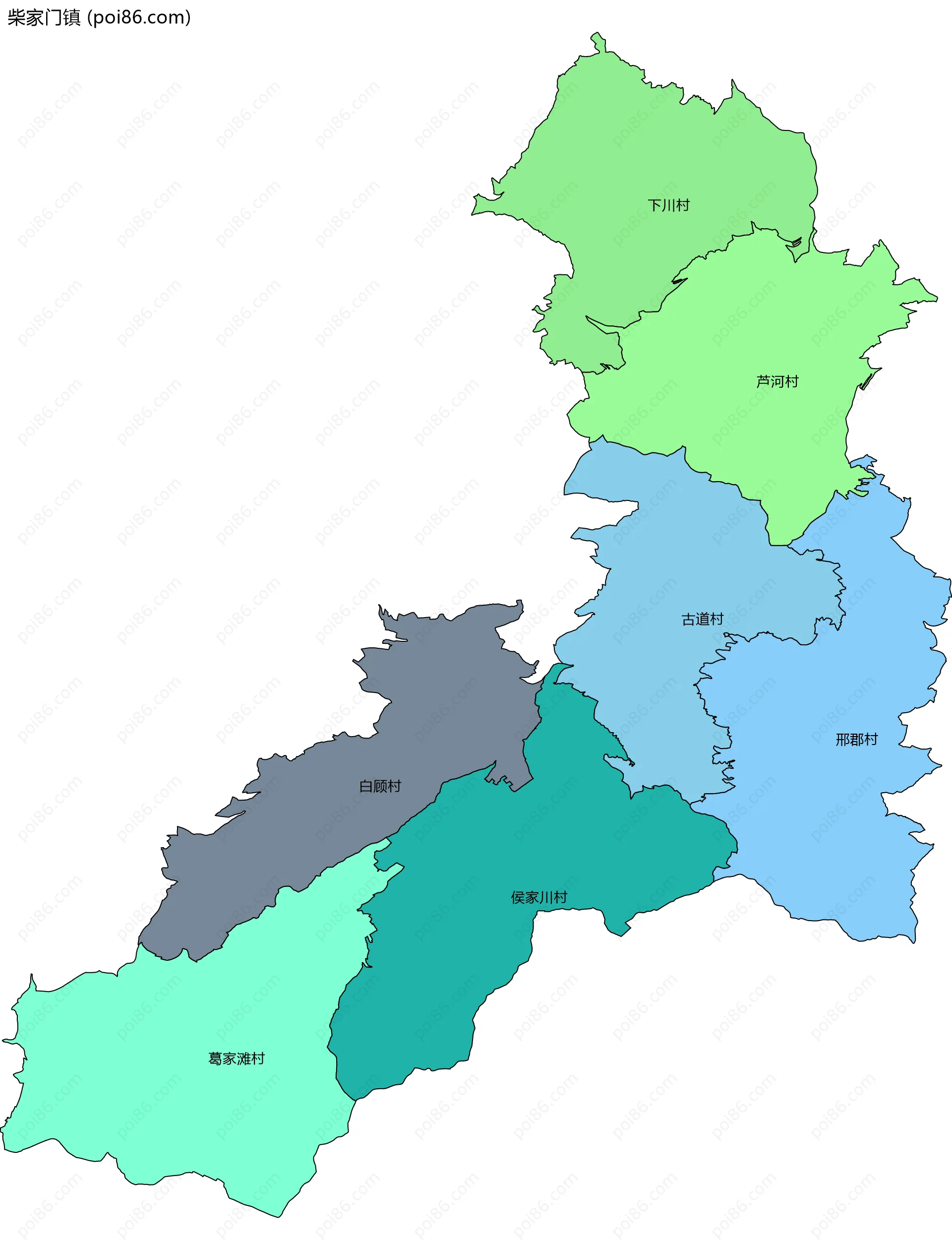 柴家门镇边界地图(五级行政区划)