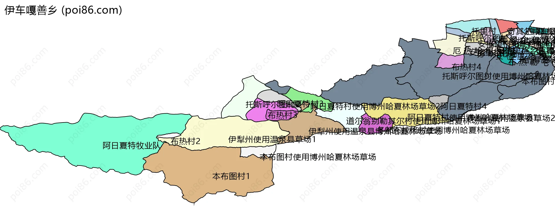 伊车嘎善乡边界地图(五级行政区划)
