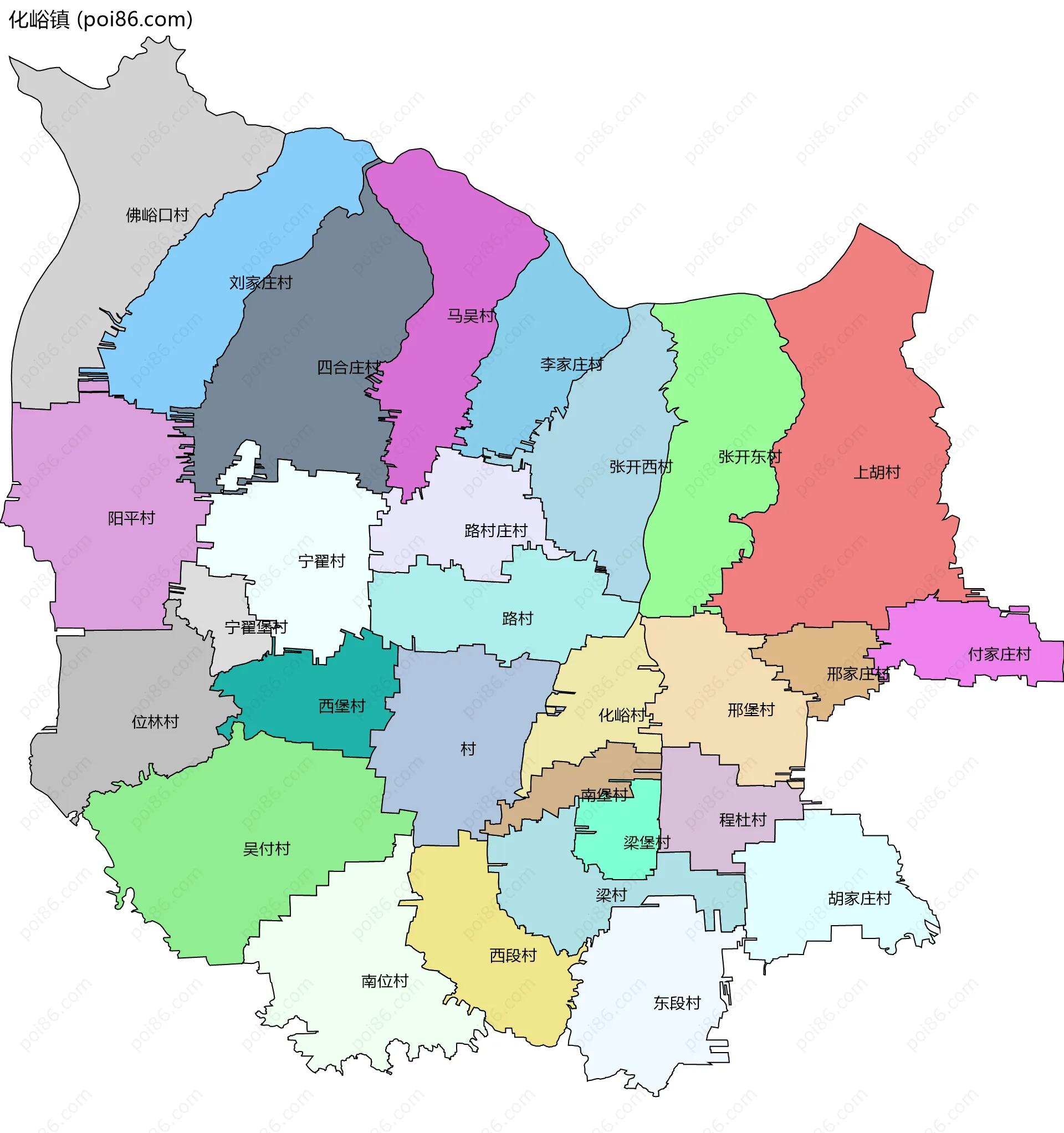 化峪镇边界地图(五级行政区划)