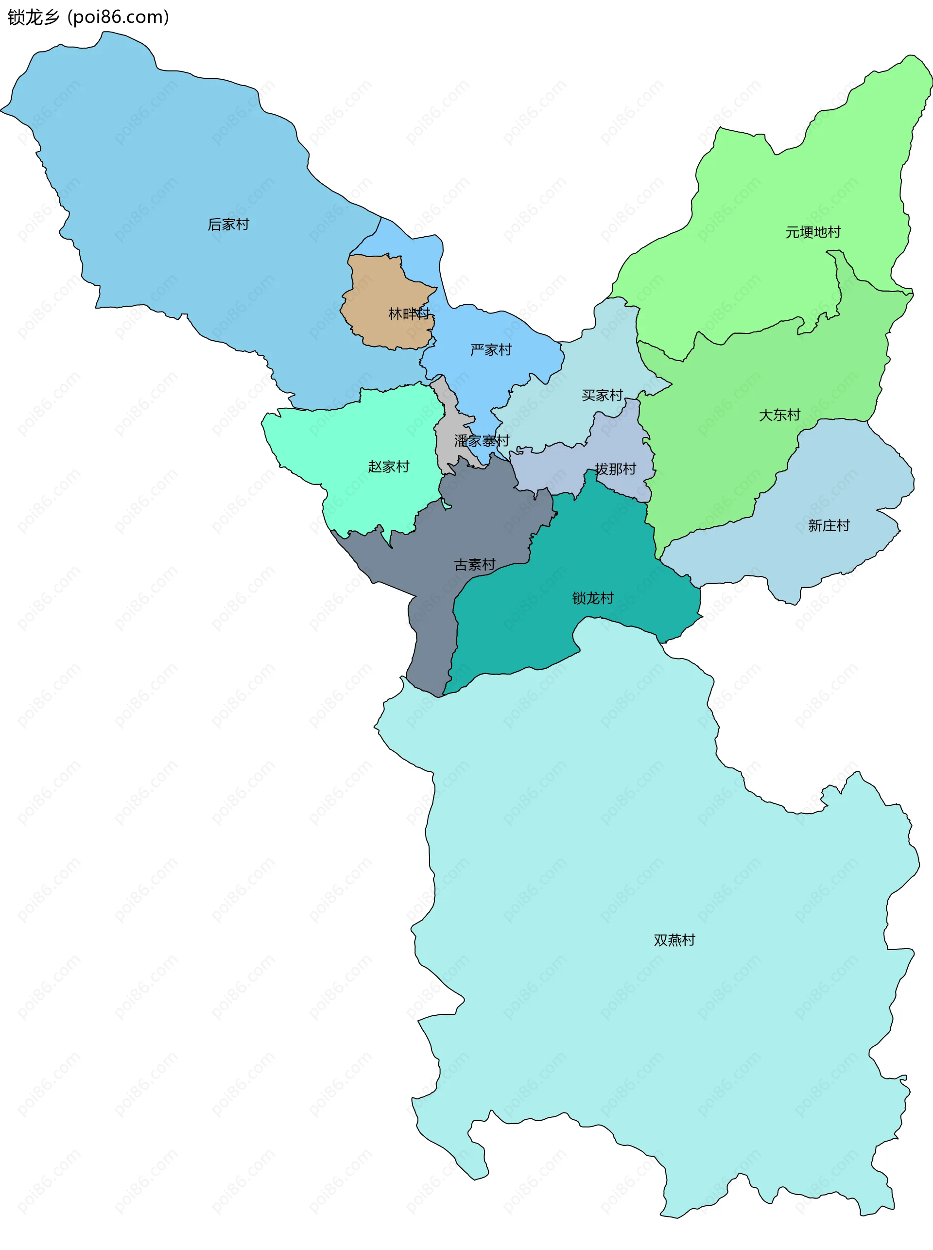 锁龙乡边界地图(五级行政区划)