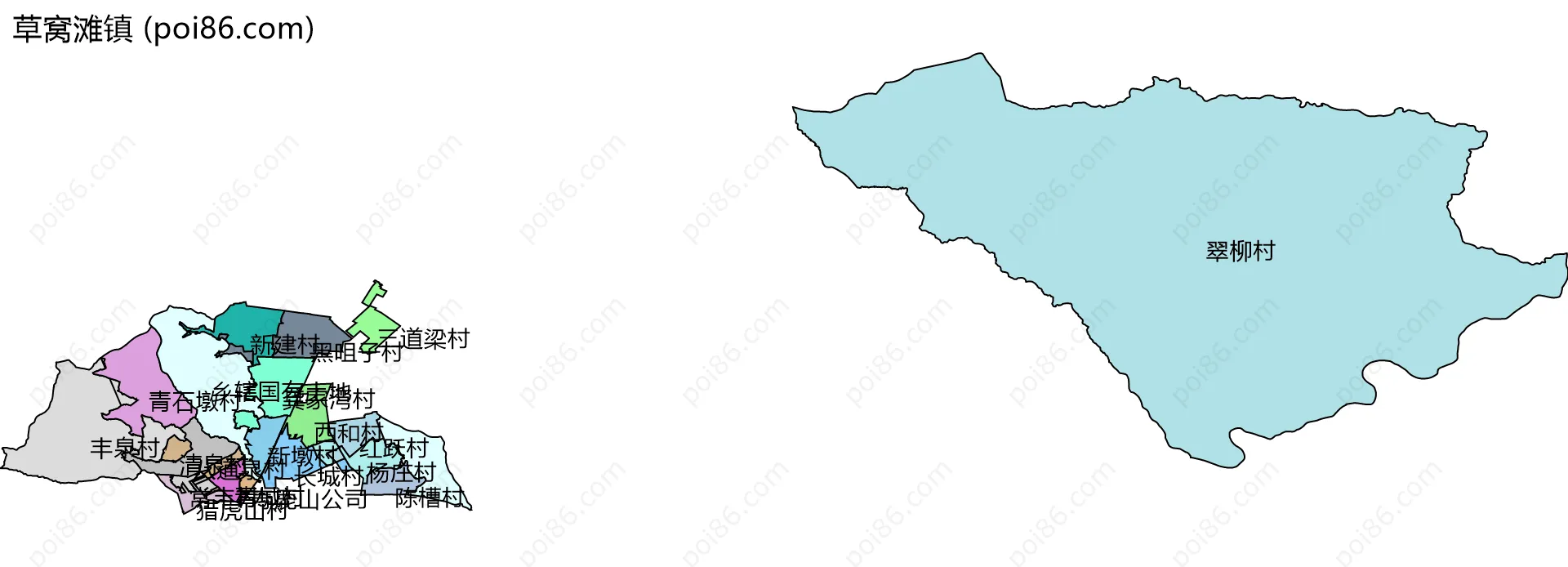 草窝滩镇边界地图(五级行政区划)