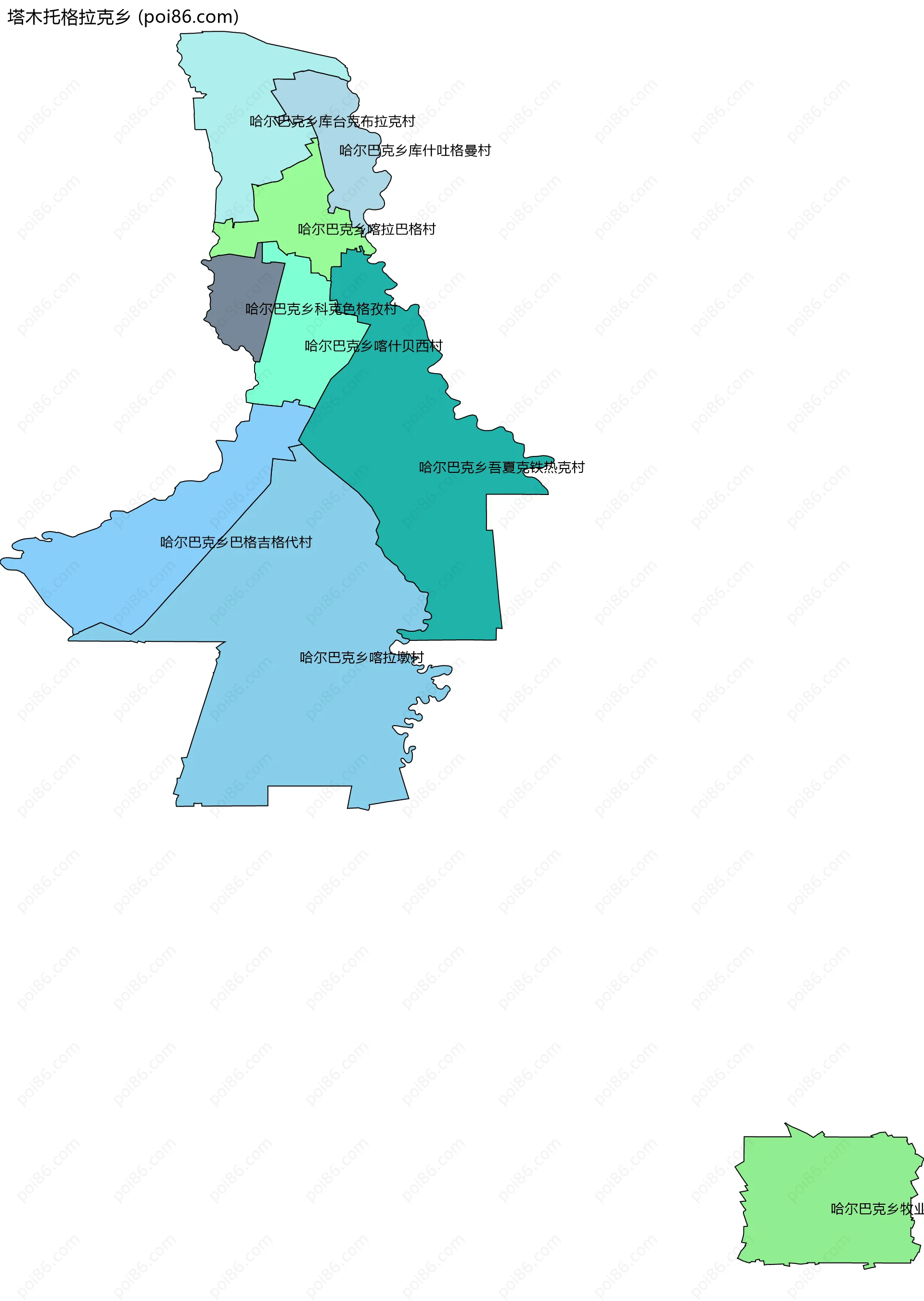 塔木托格拉克乡边界地图(五级行政区划)