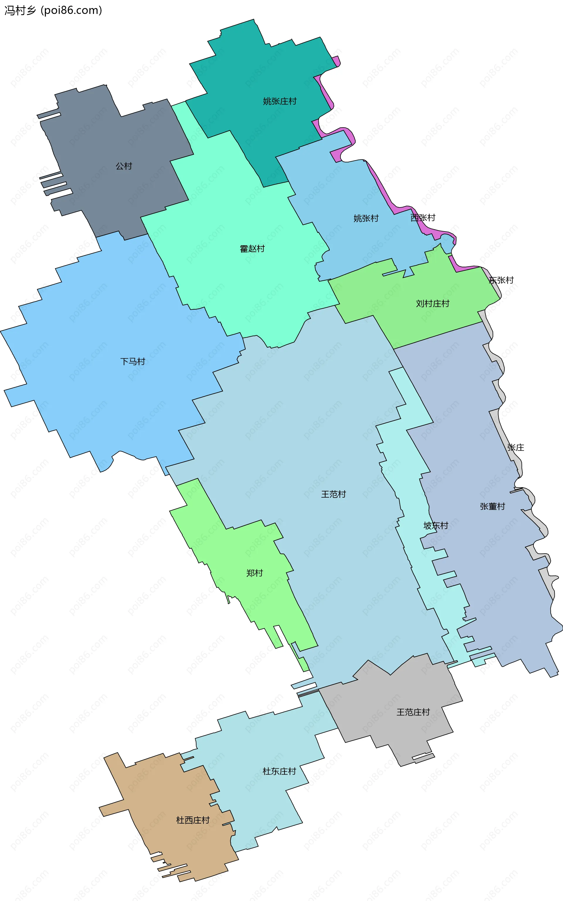 冯村乡边界地图(五级行政区划)