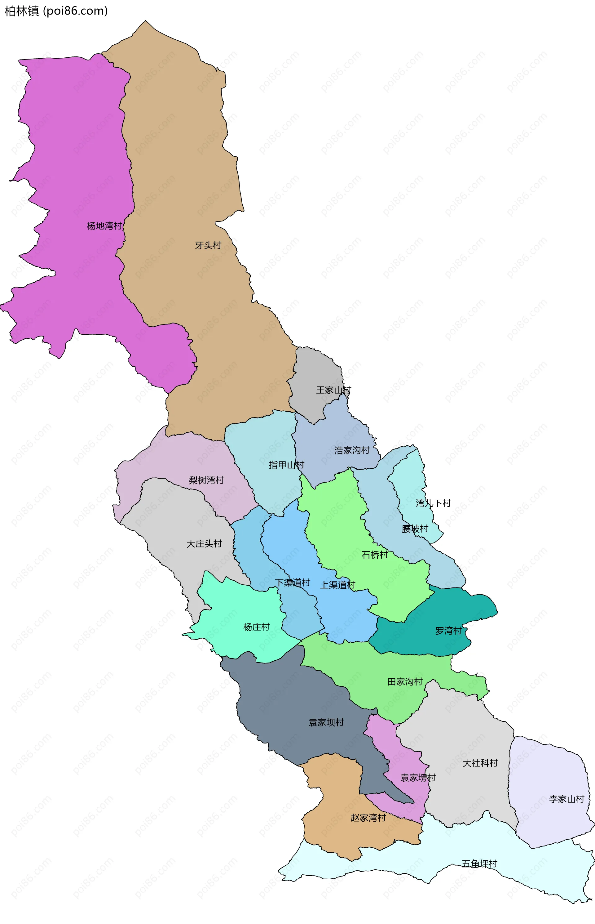 柏林镇边界地图(五级行政区划)