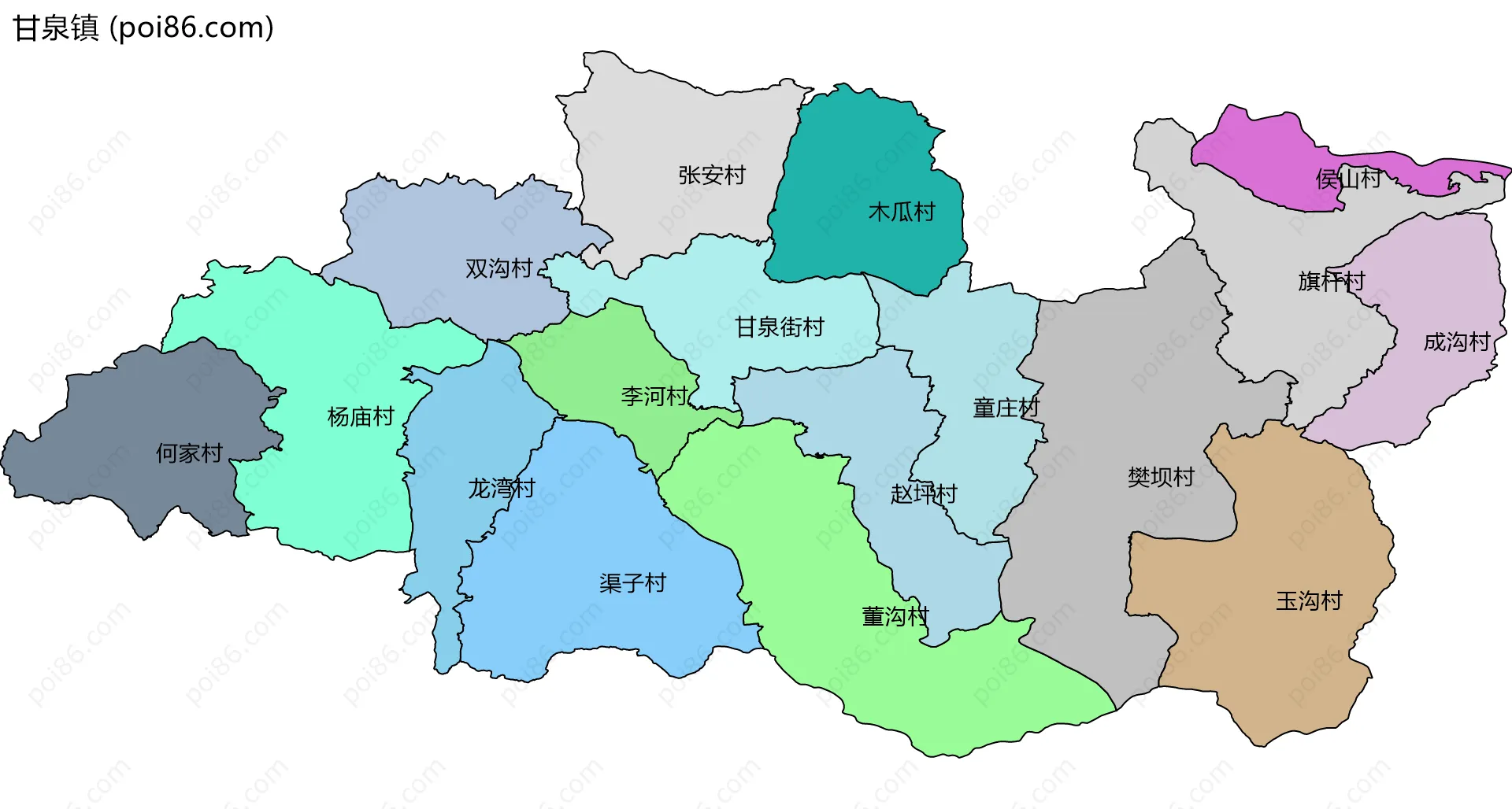 甘泉镇边界地图(五级行政区划)