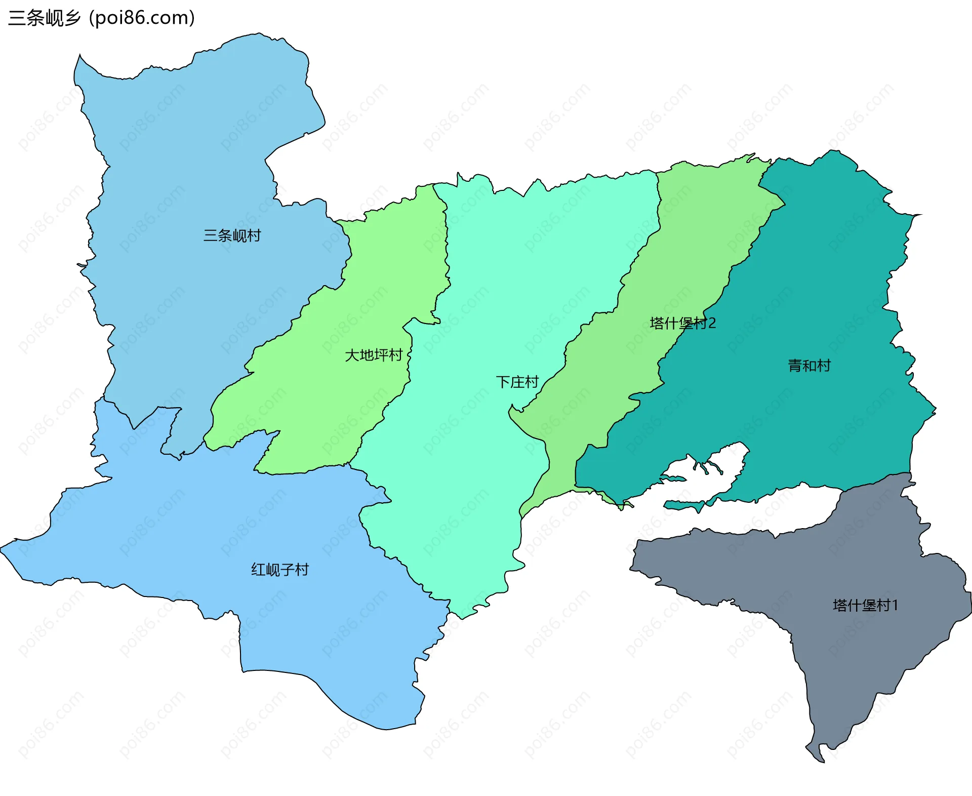 三条岘乡边界地图(五级行政区划)