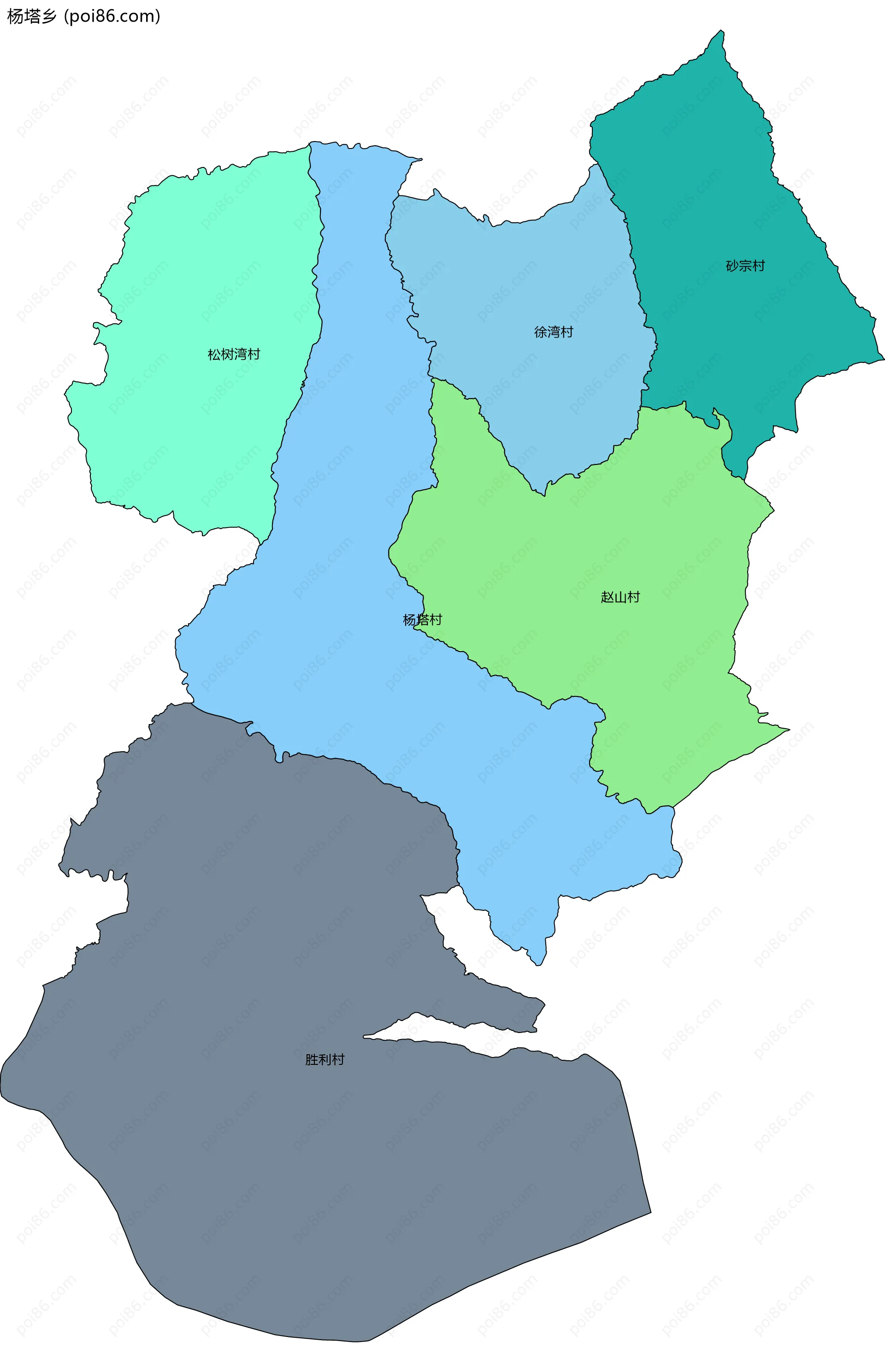 杨塔乡边界地图(五级行政区划)