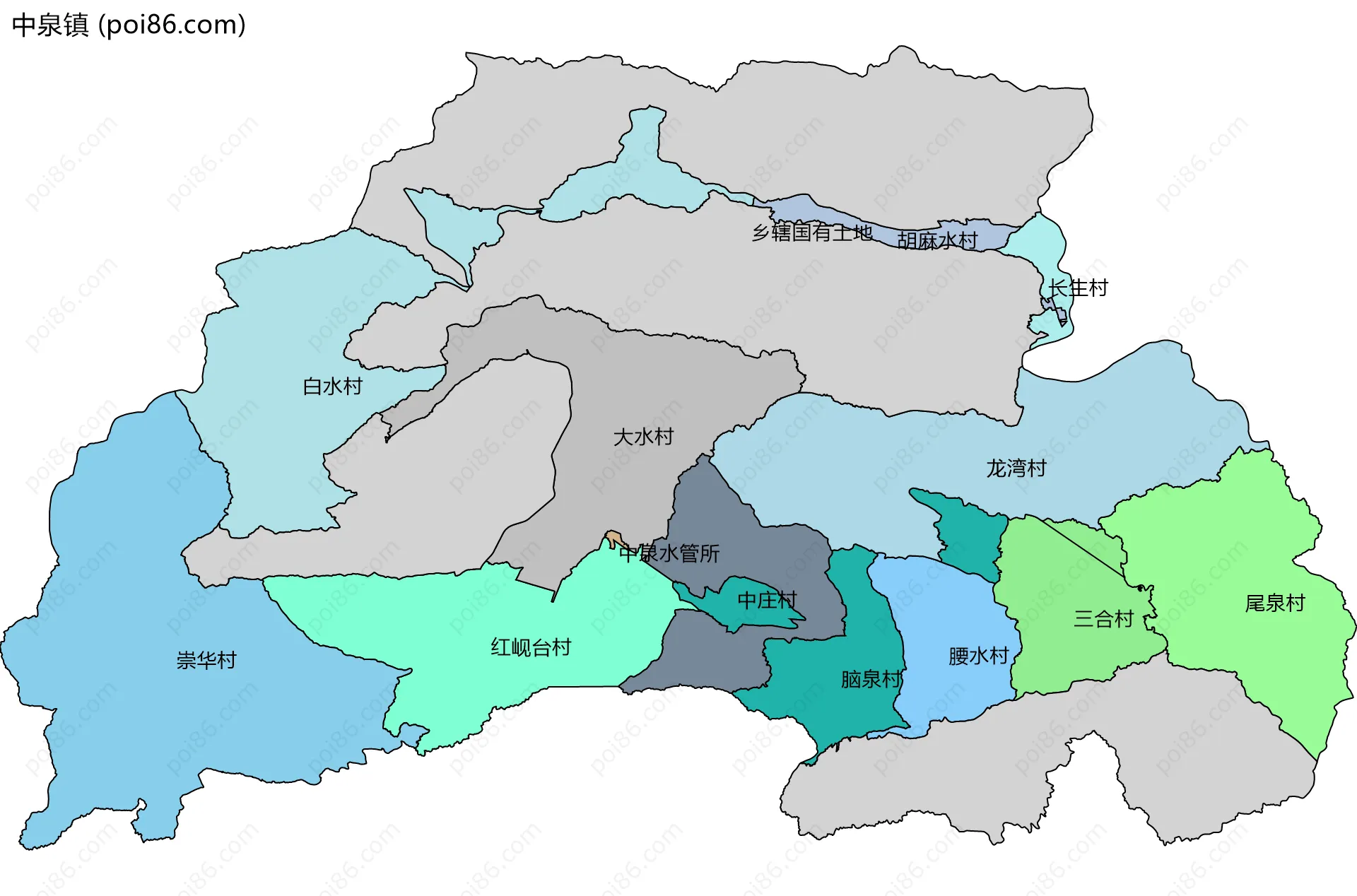 中泉镇边界地图(五级行政区划)
