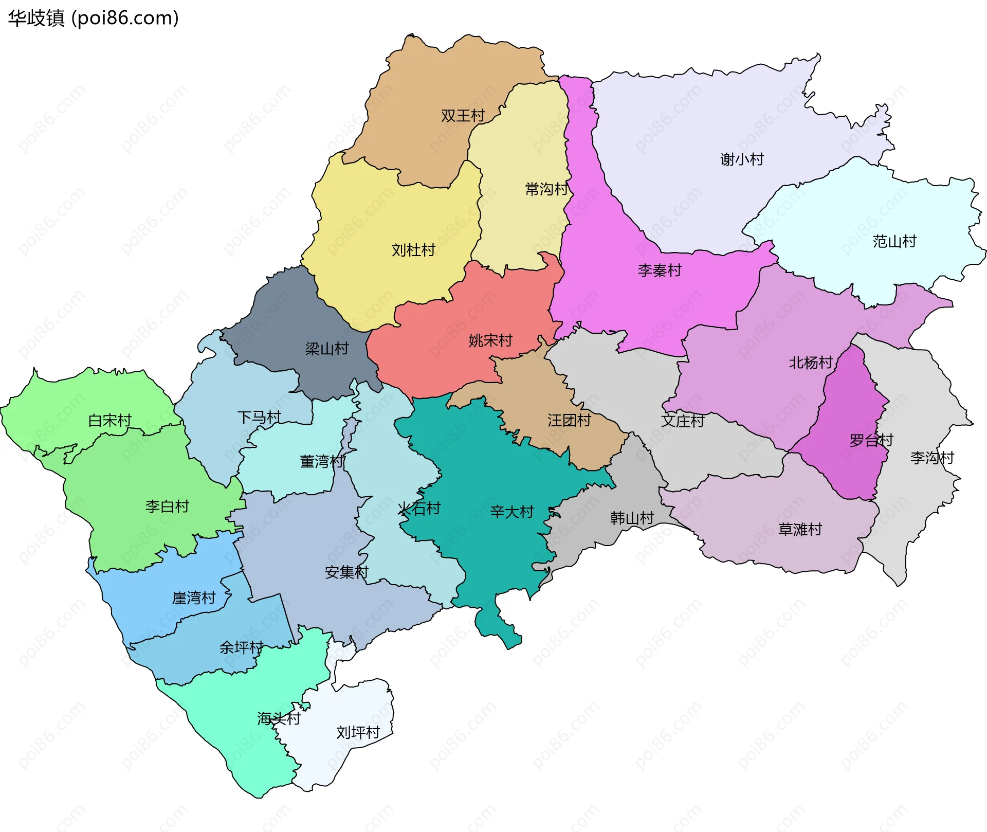 华歧镇边界地图(五级行政区划)