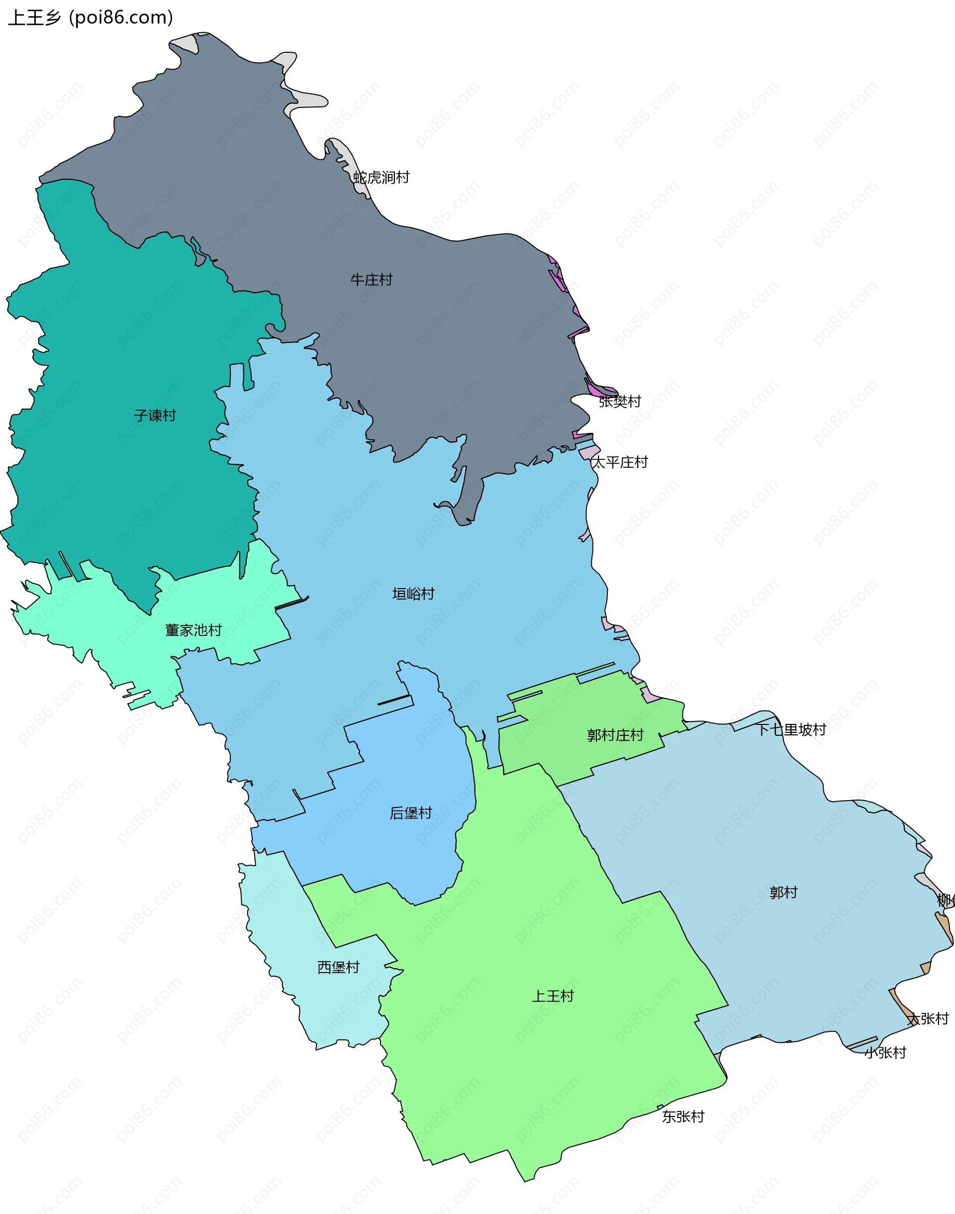 上王乡边界地图(五级行政区划)