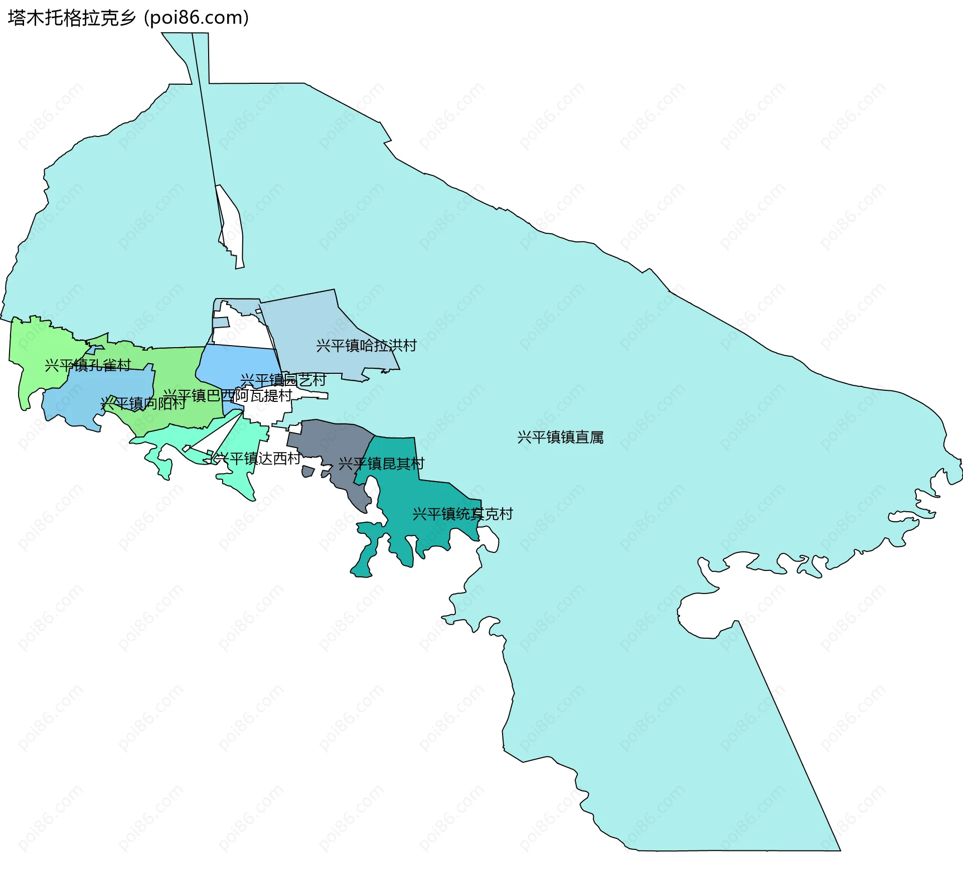 塔木托格拉克乡边界地图(五级行政区划)