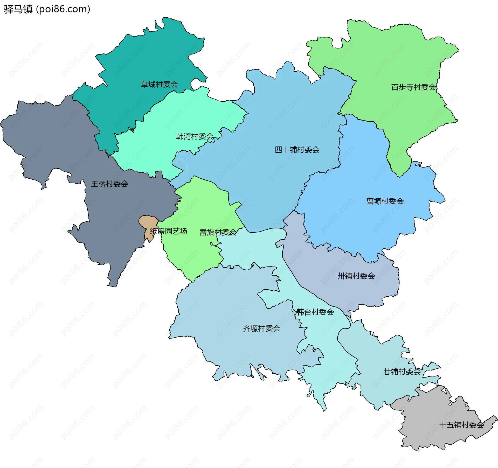 驿马镇边界地图(五级行政区划)