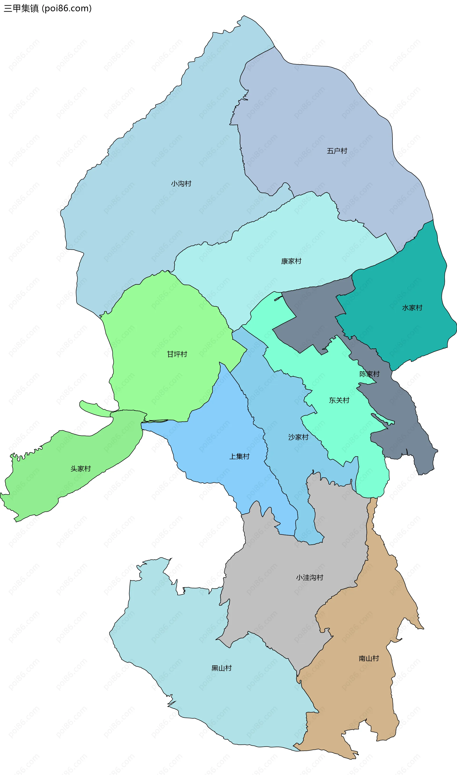三甲集镇边界地图(五级行政区划)