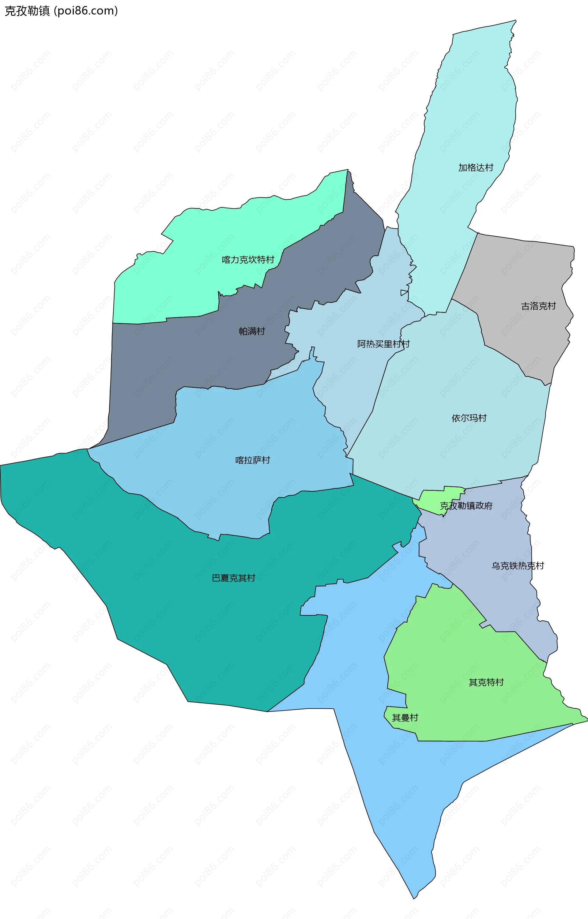 克孜勒镇边界地图(五级行政区划)