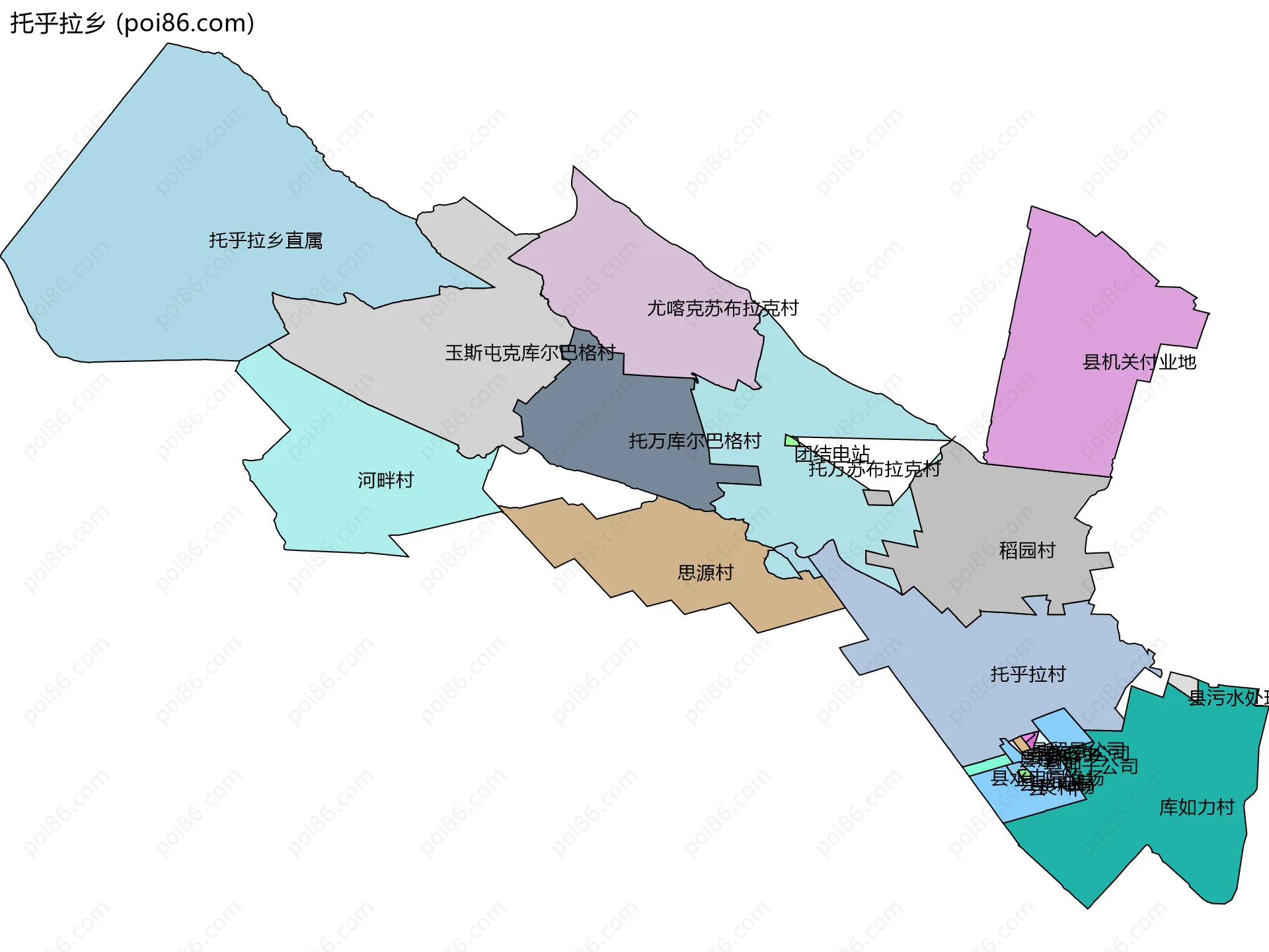托乎拉乡边界地图(五级行政区划)