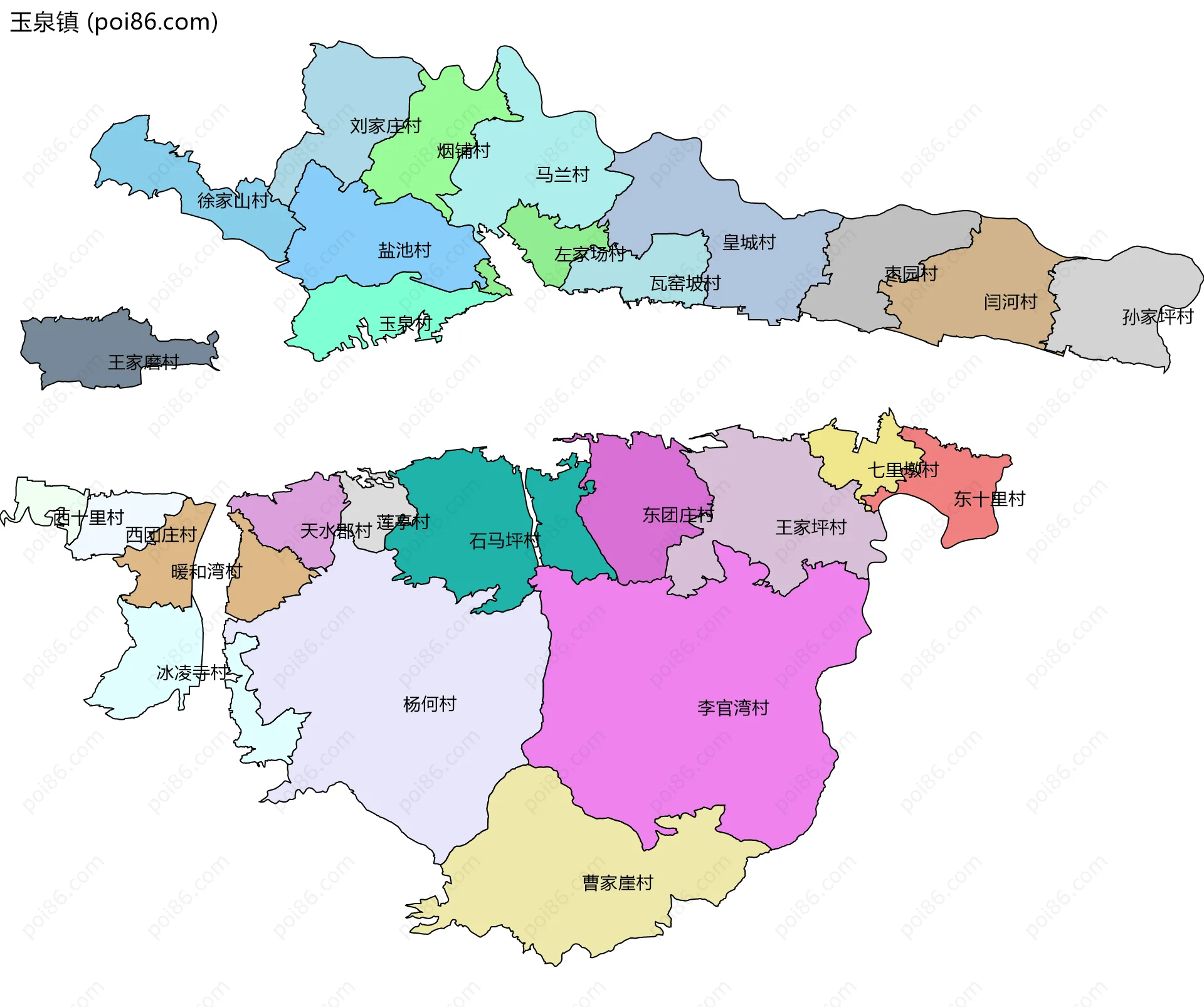 玉泉镇边界地图(五级行政区划)