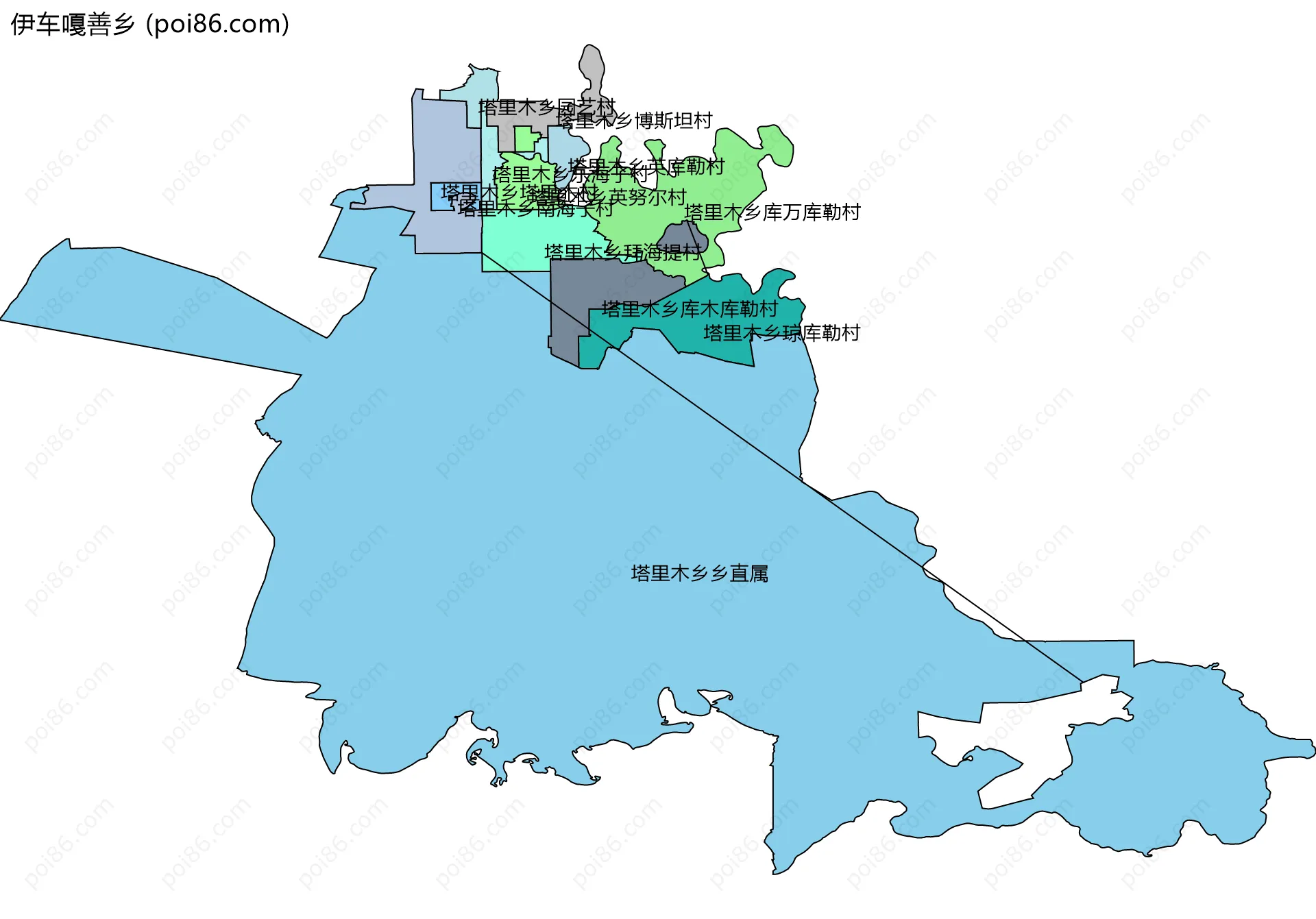 伊车嘎善乡边界地图(五级行政区划)