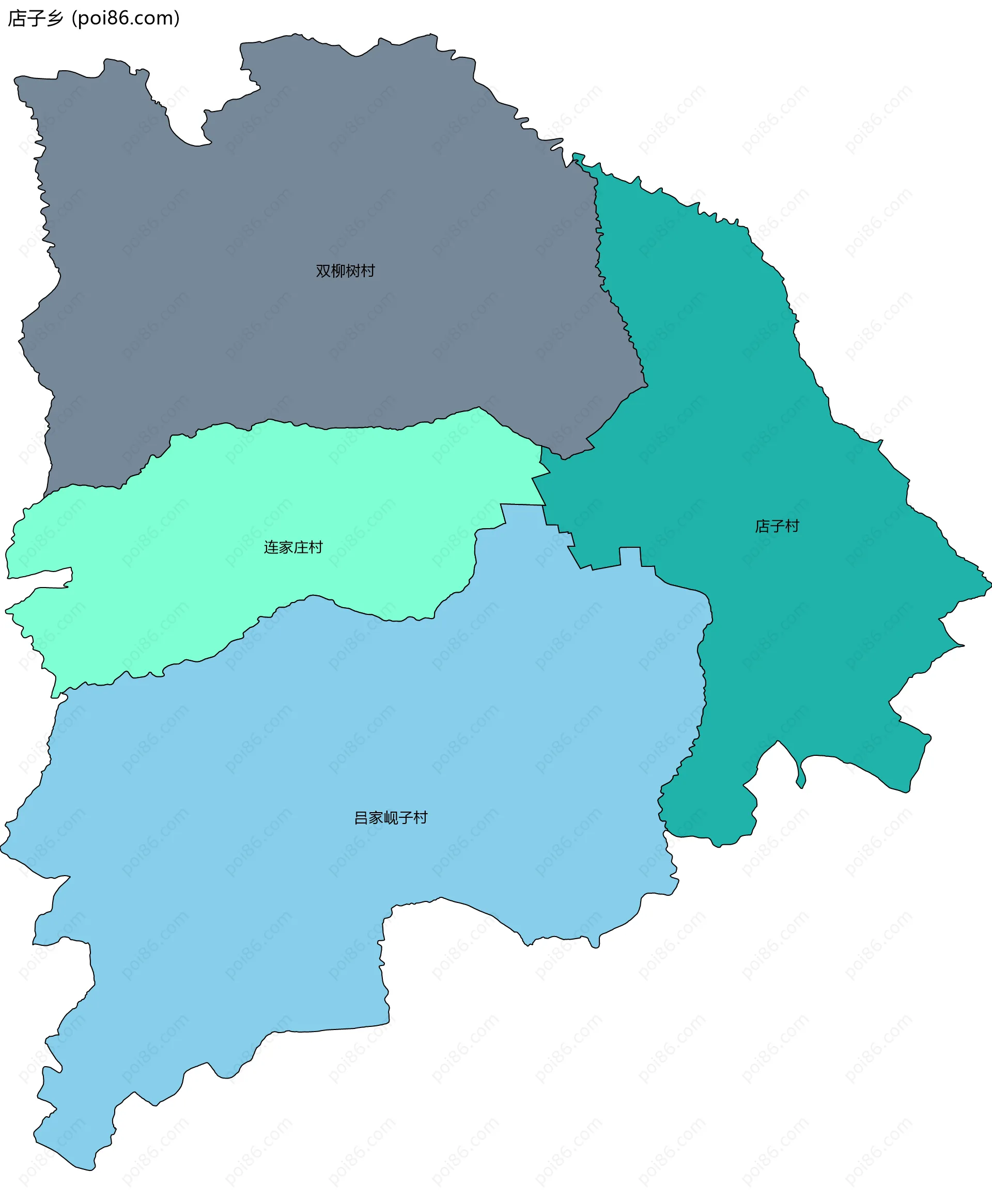 店子乡边界地图(五级行政区划)