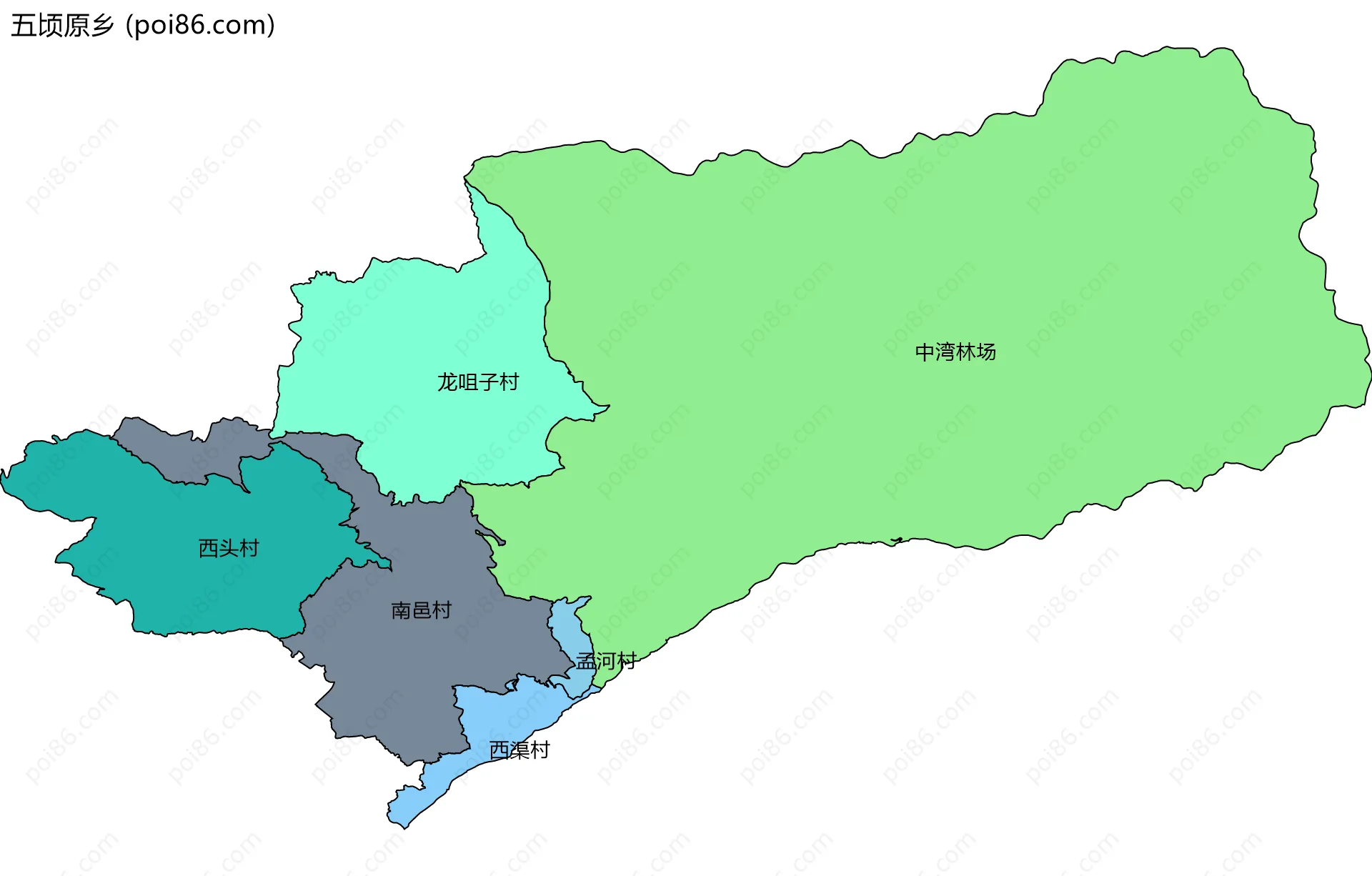 五顷原乡边界地图(五级行政区划)