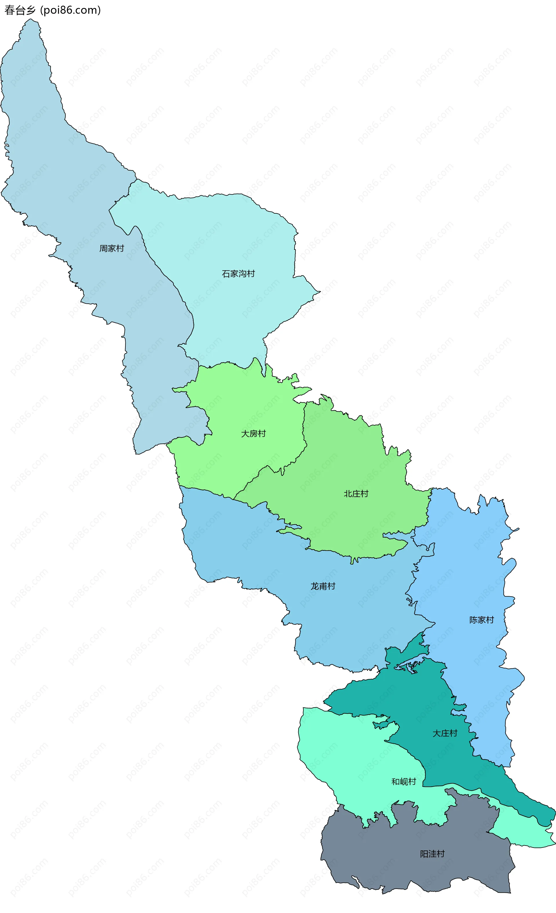 春台乡边界地图(五级行政区划)