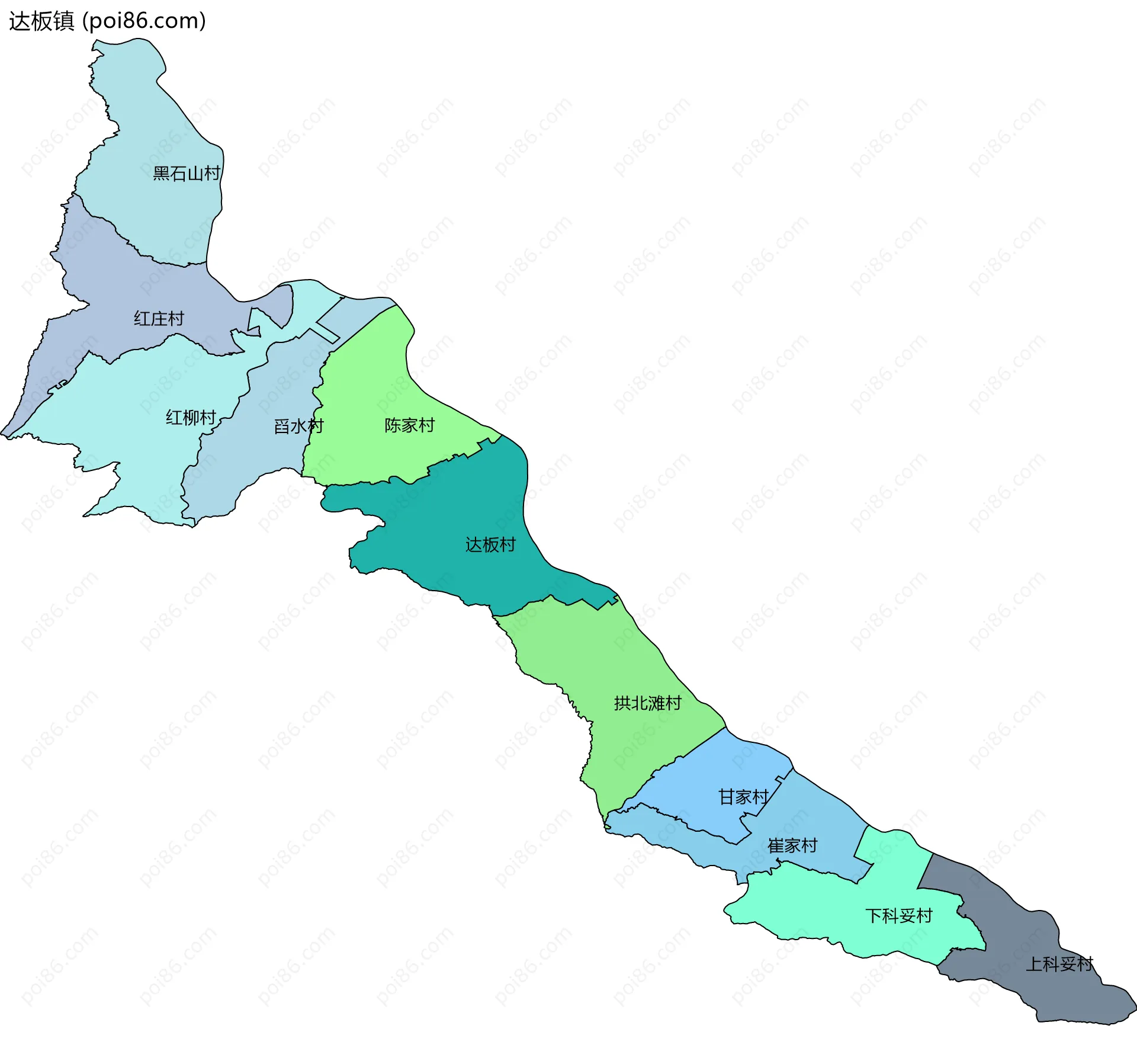 达板镇边界地图(五级行政区划)