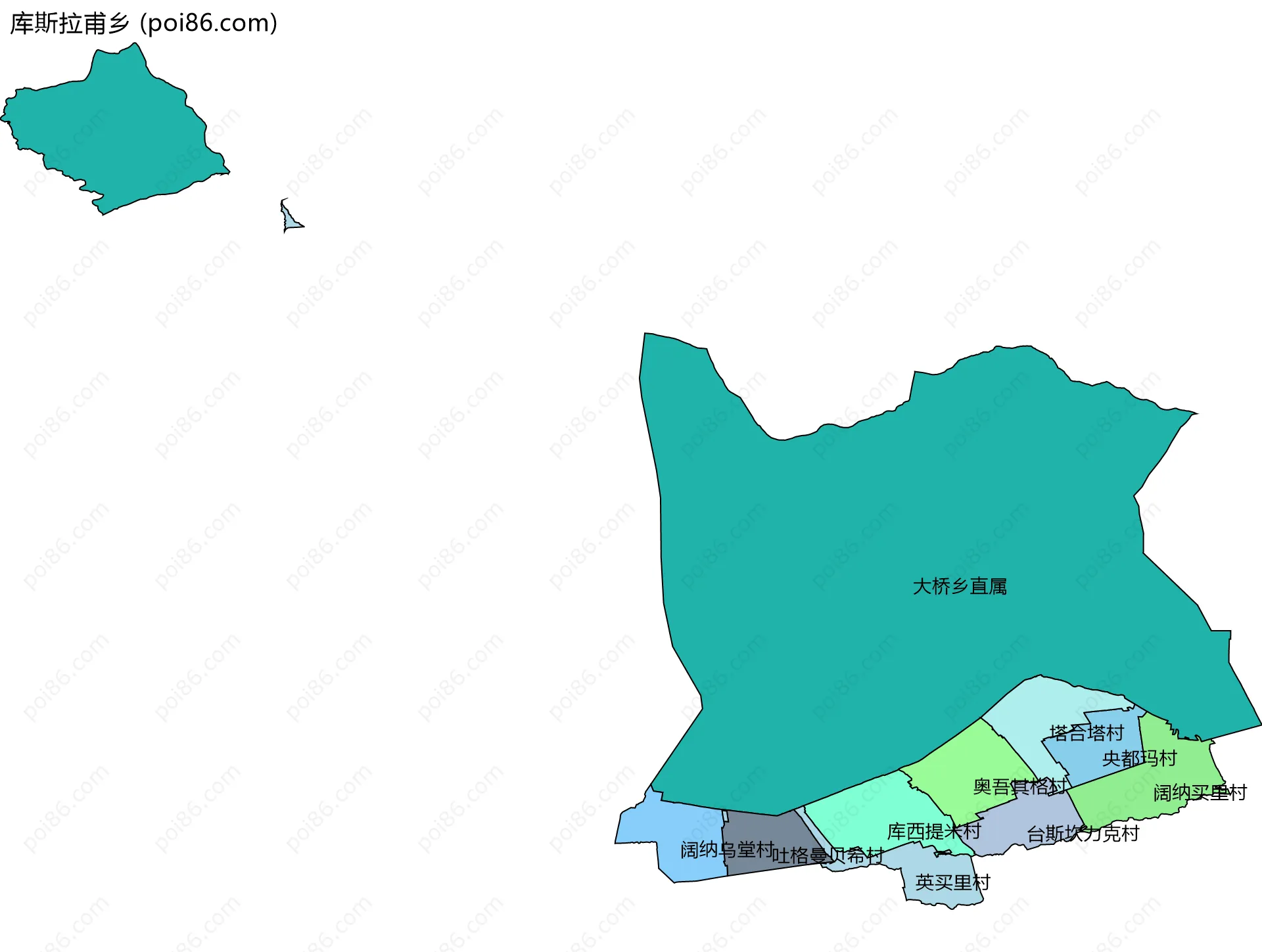 库斯拉甫乡边界地图(五级行政区划)
