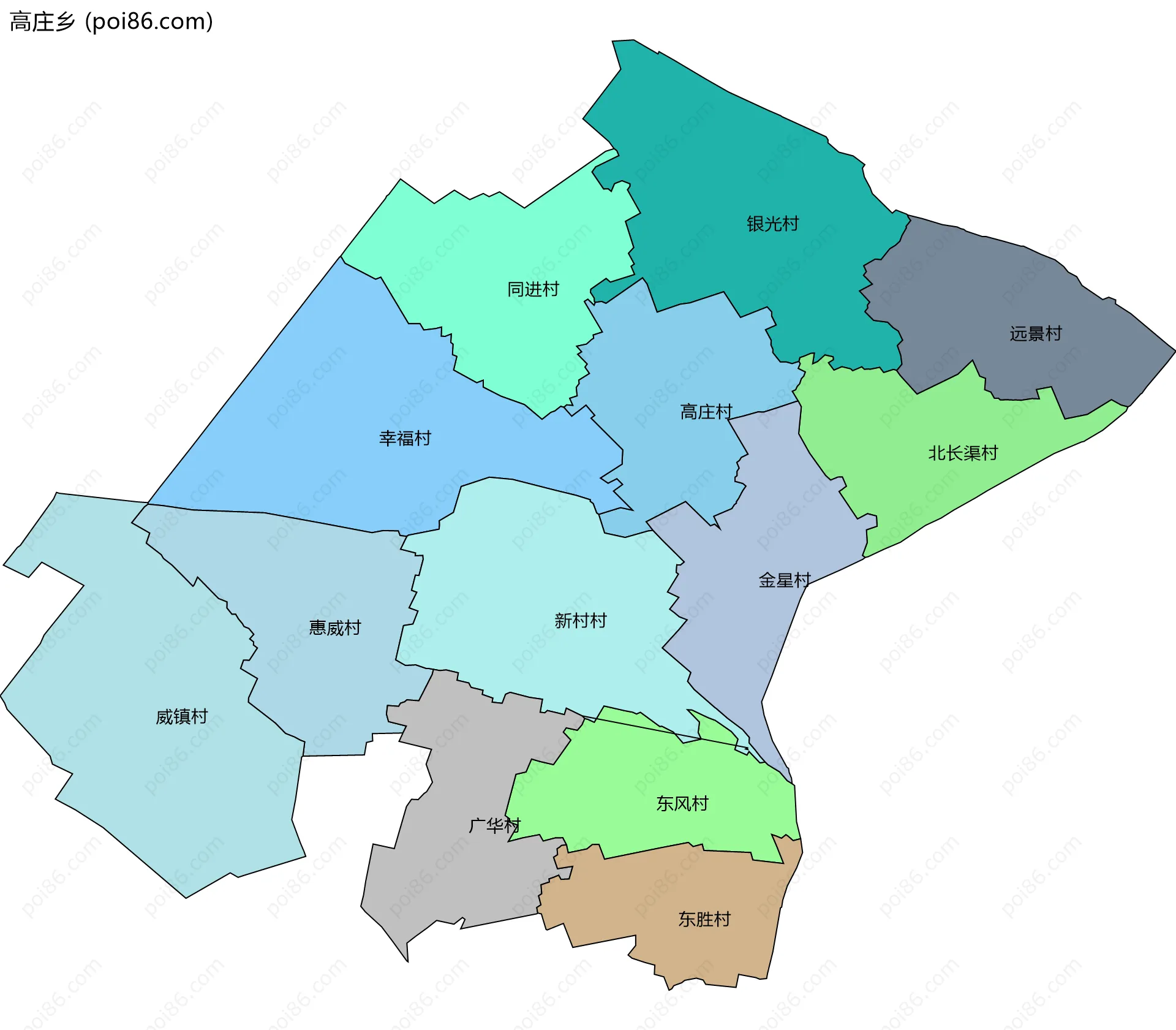 高庄乡边界地图(五级行政区划)