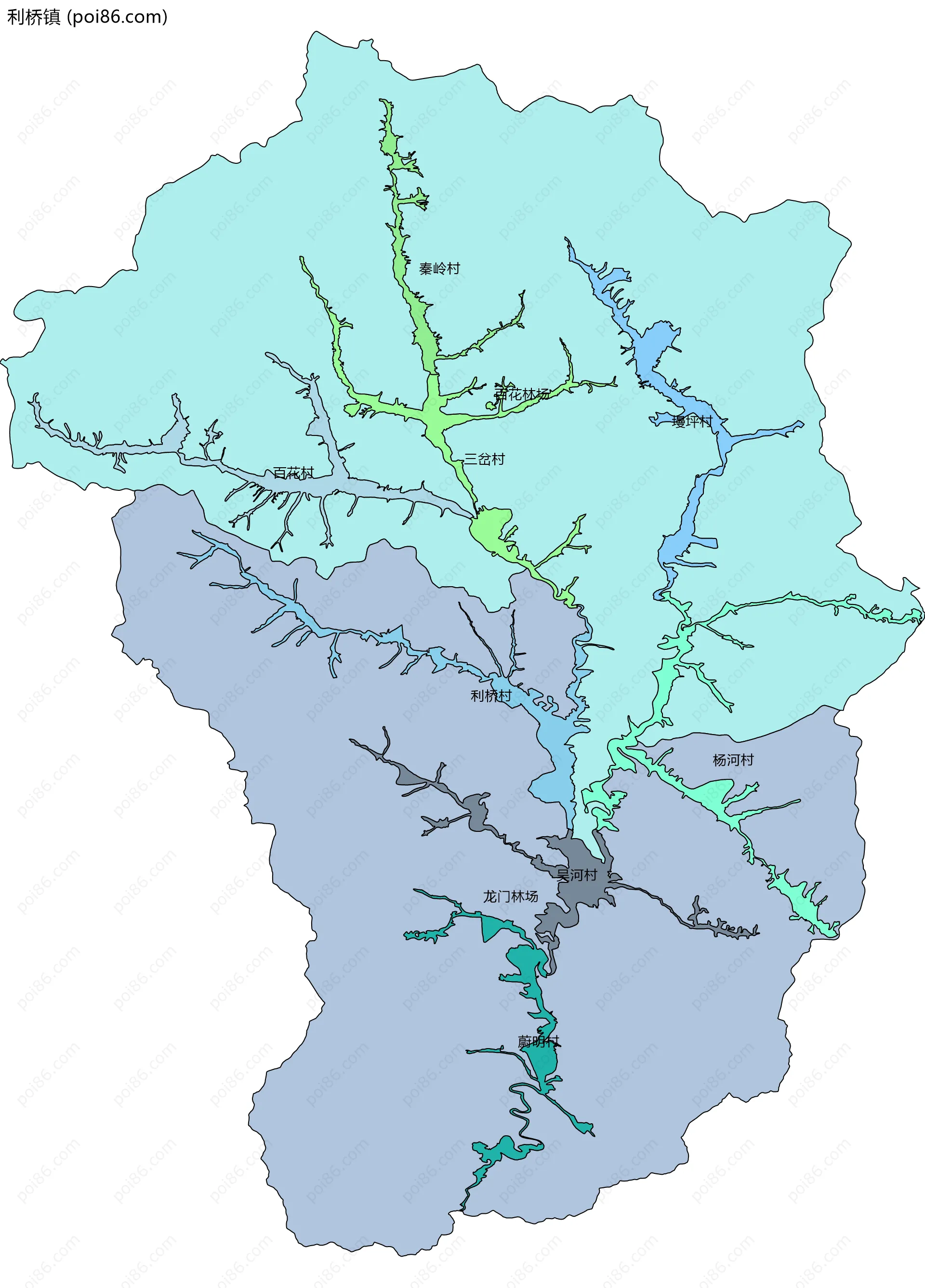 利桥镇边界地图(五级行政区划)
