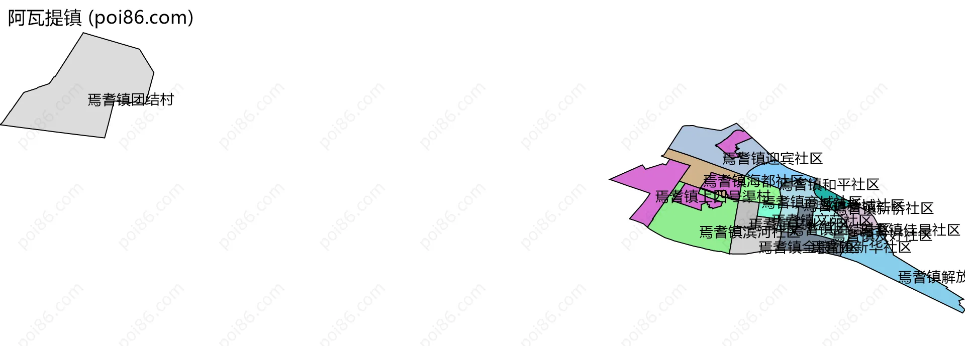 阿瓦提镇边界地图(五级行政区划)