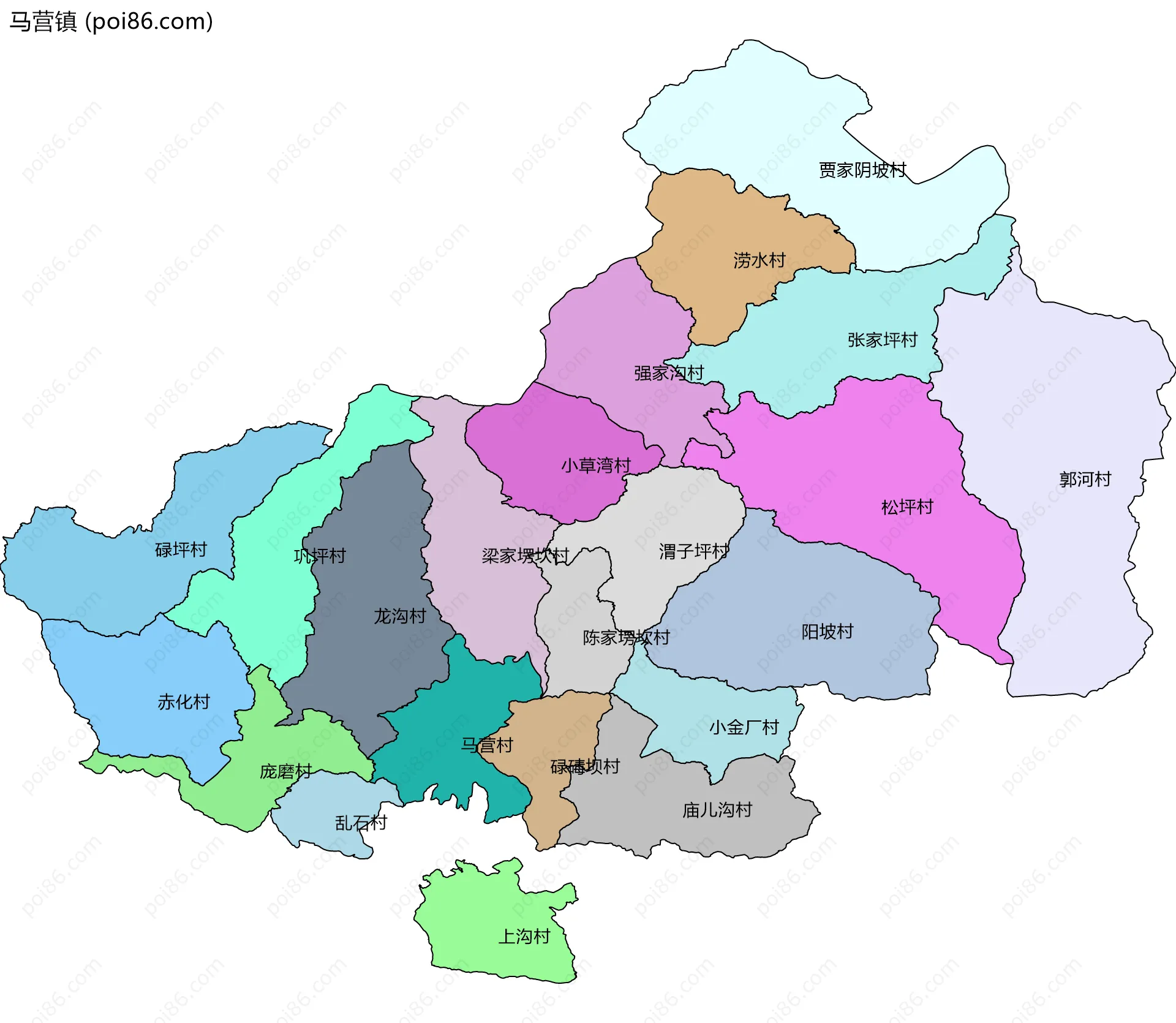 马营镇边界地图(五级行政区划)