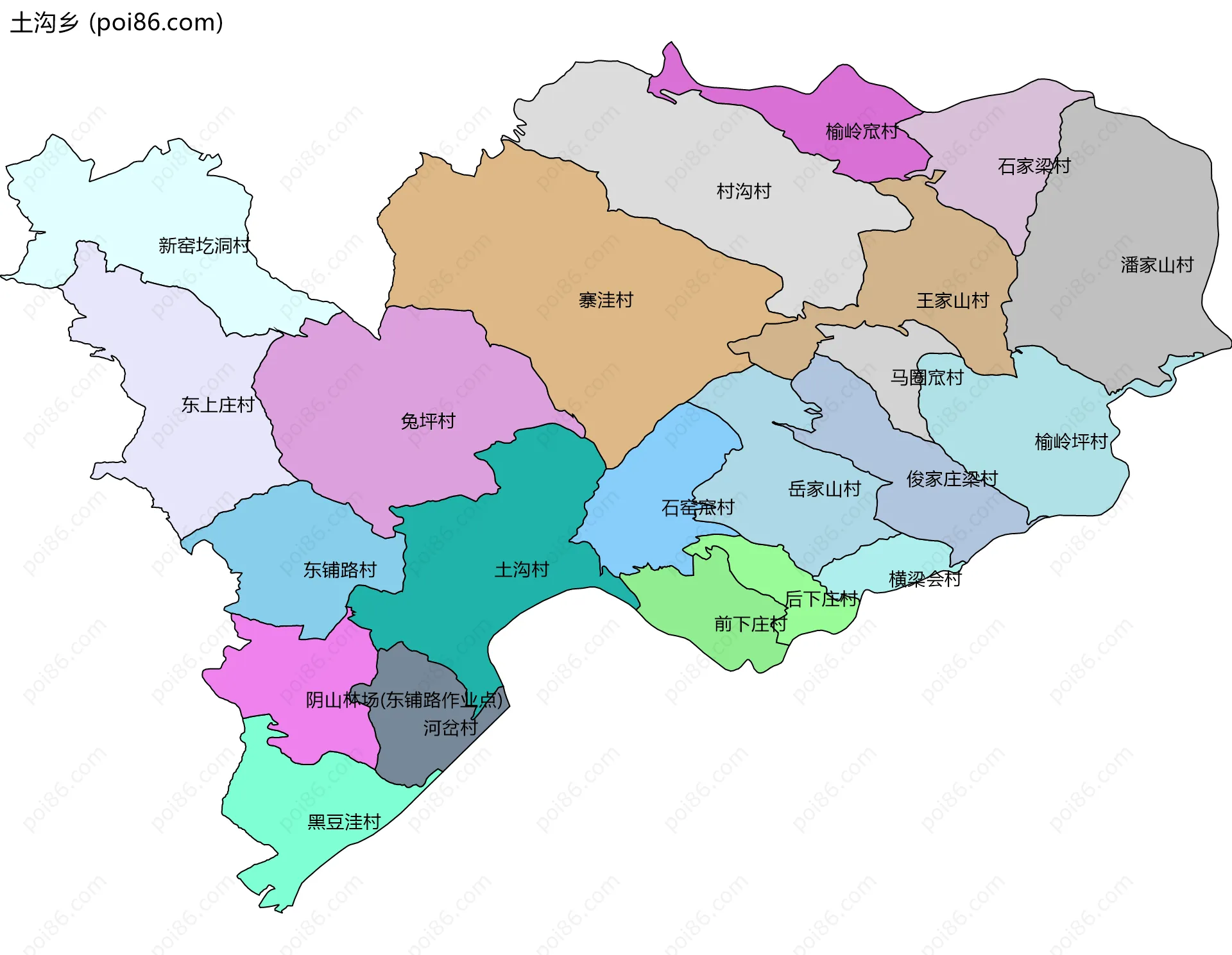 土沟乡边界地图(五级行政区划)