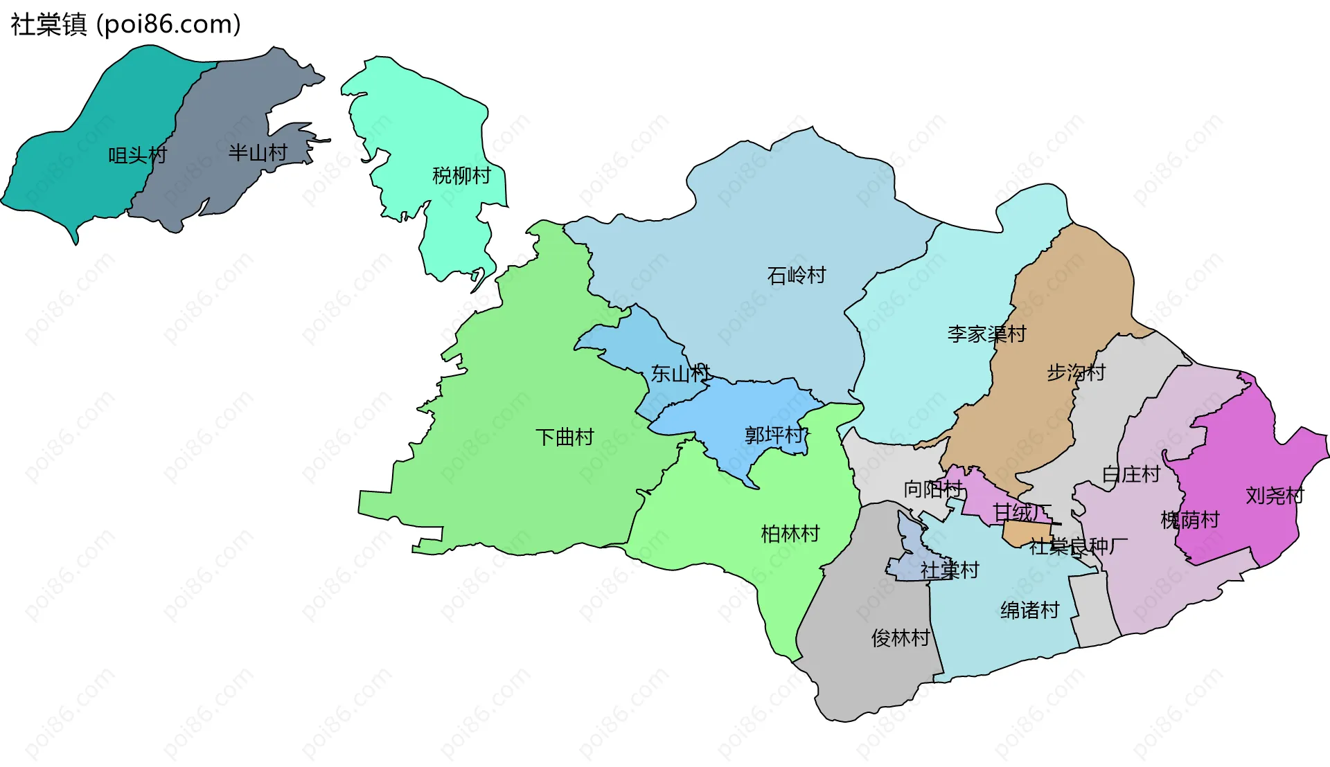 社棠镇边界地图(五级行政区划)