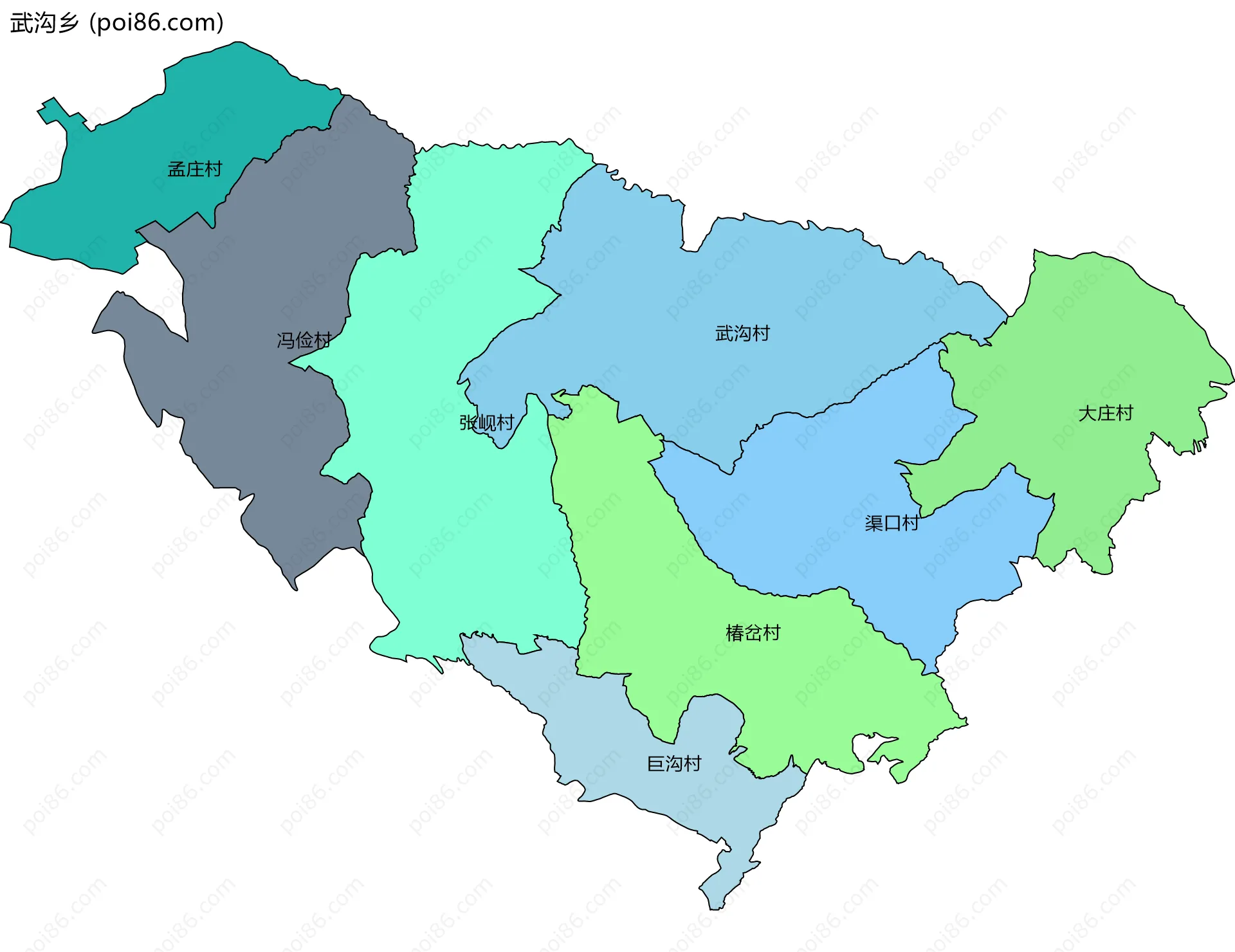 武沟乡边界地图(五级行政区划)