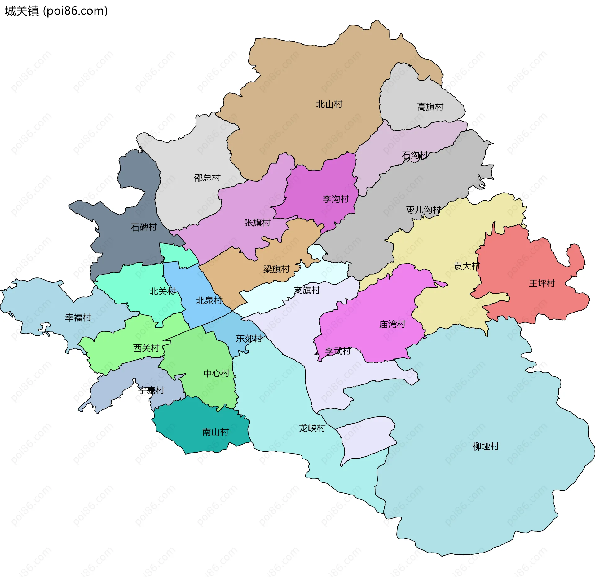 城关镇边界地图(五级行政区划)