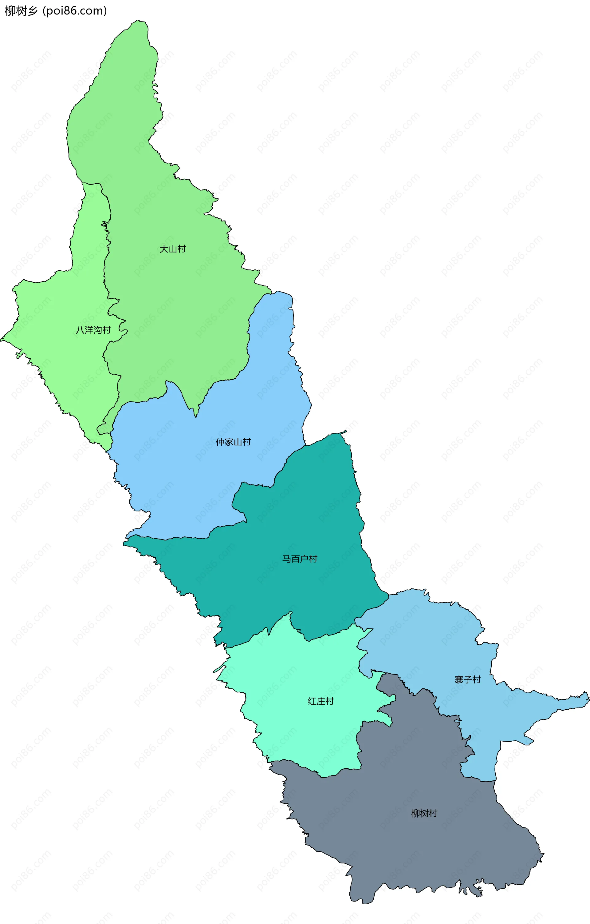 柳树乡边界地图(五级行政区划)