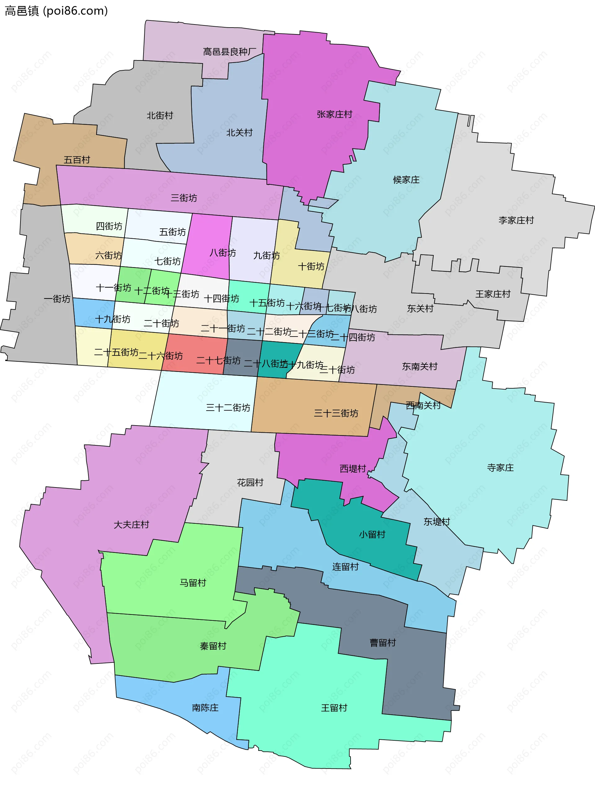 高邑镇边界地图(五级行政区划)
