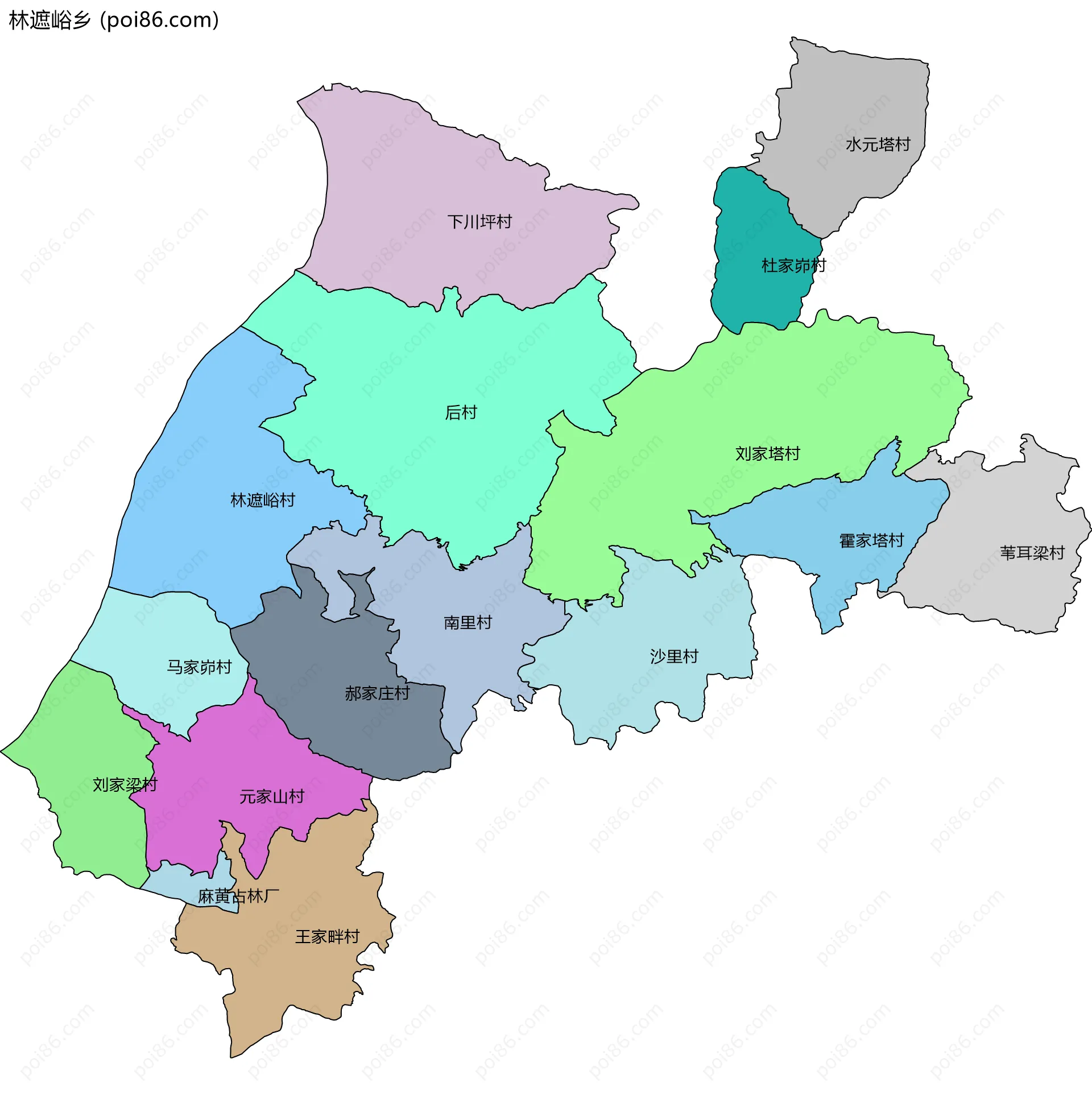 林遮峪乡边界地图(五级行政区划)