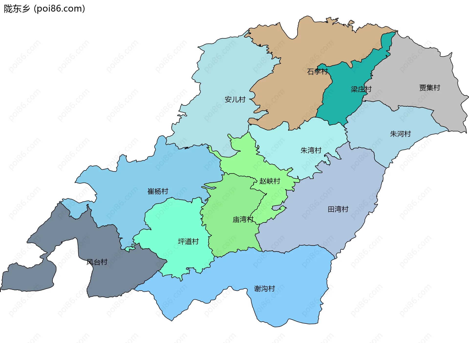 陇东乡边界地图(五级行政区划)